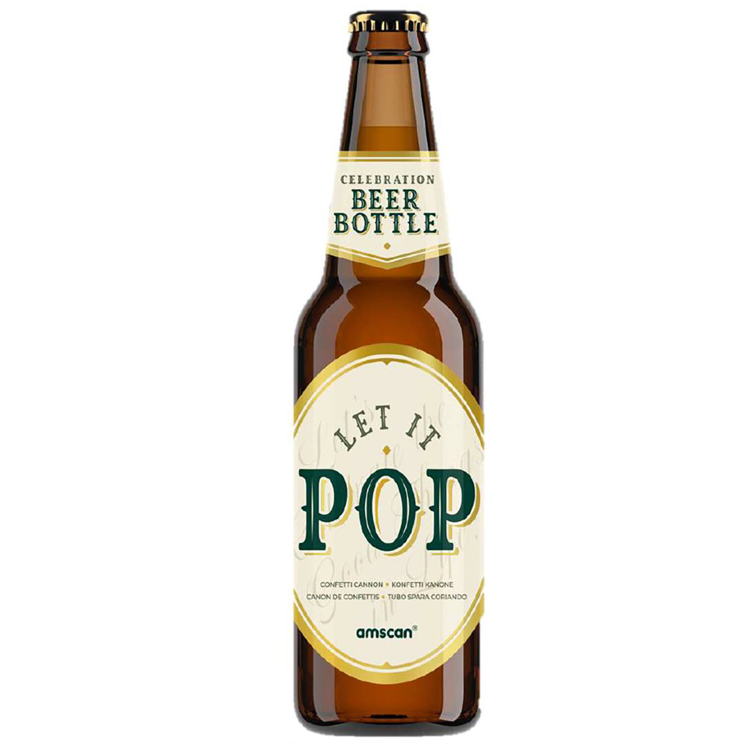 Confetti Popper Beer Bottle Gold Rectangular Foil 23cm