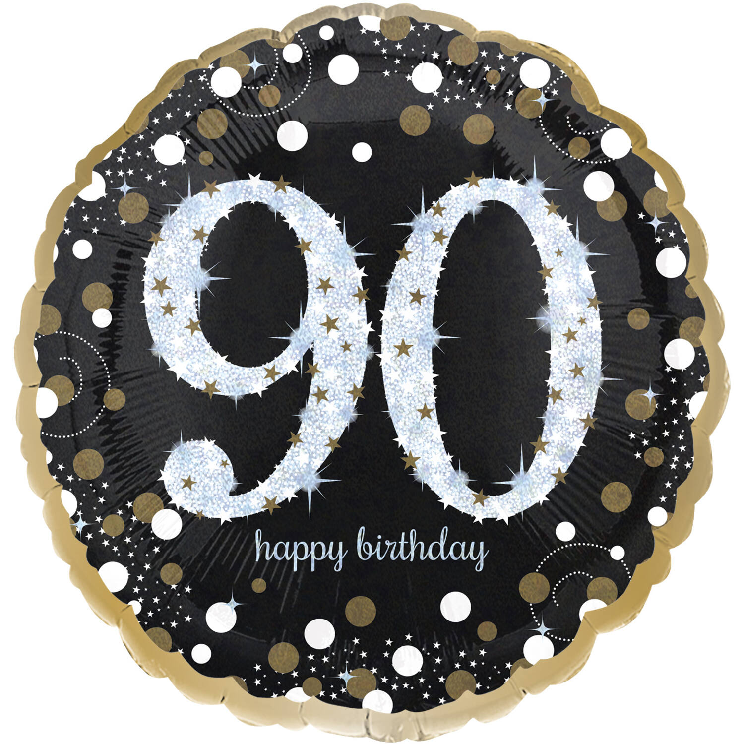 Standard Holographic Sparkling Birthday 90 Foil Balloon C55 Packaged 43 cm