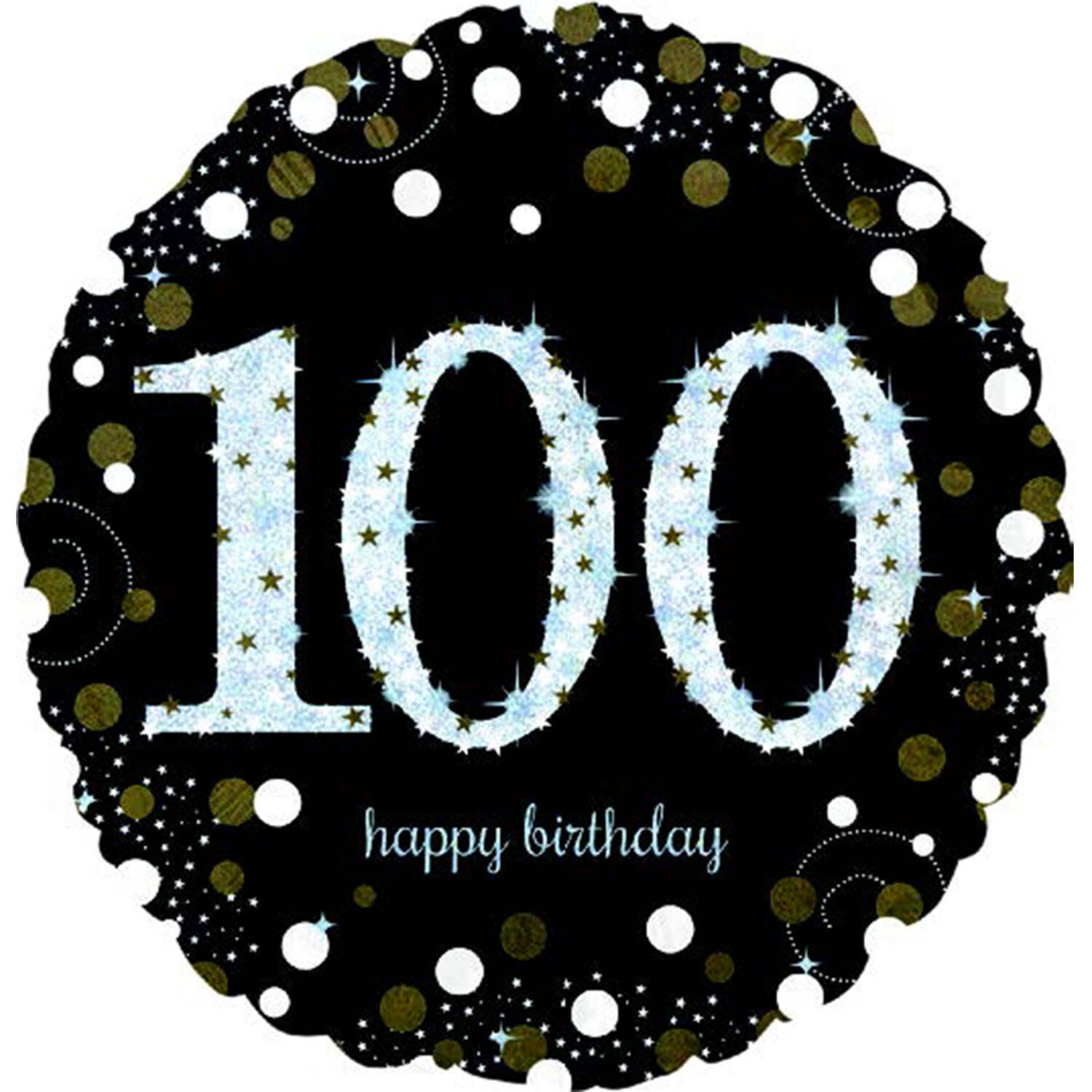 Standard Holographic Sparkling Birthday 100 Foil Balloon C55 Packaged 43 cm