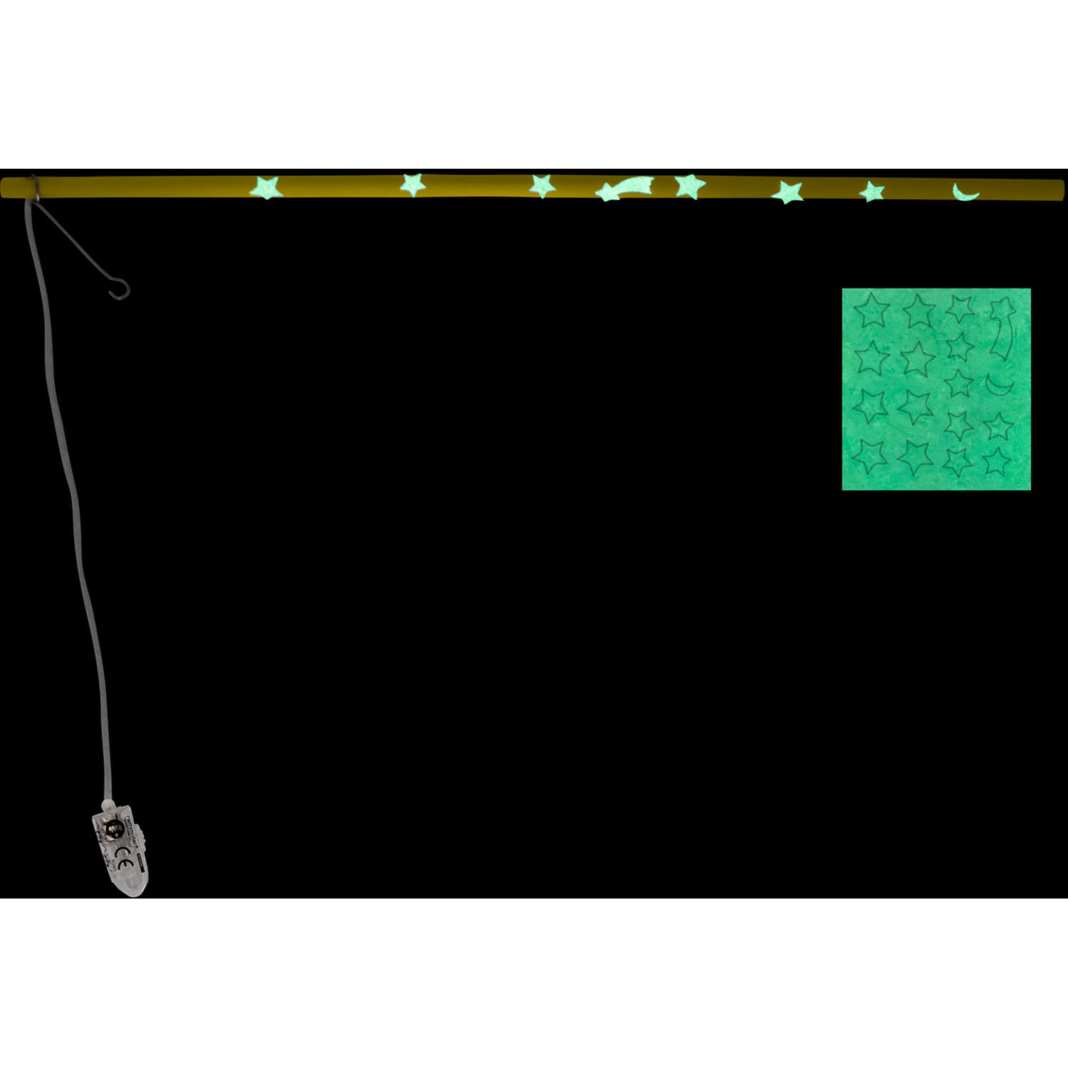 Lantern Stick with LED Light Yellow with GITD Stickers Wood 40cm