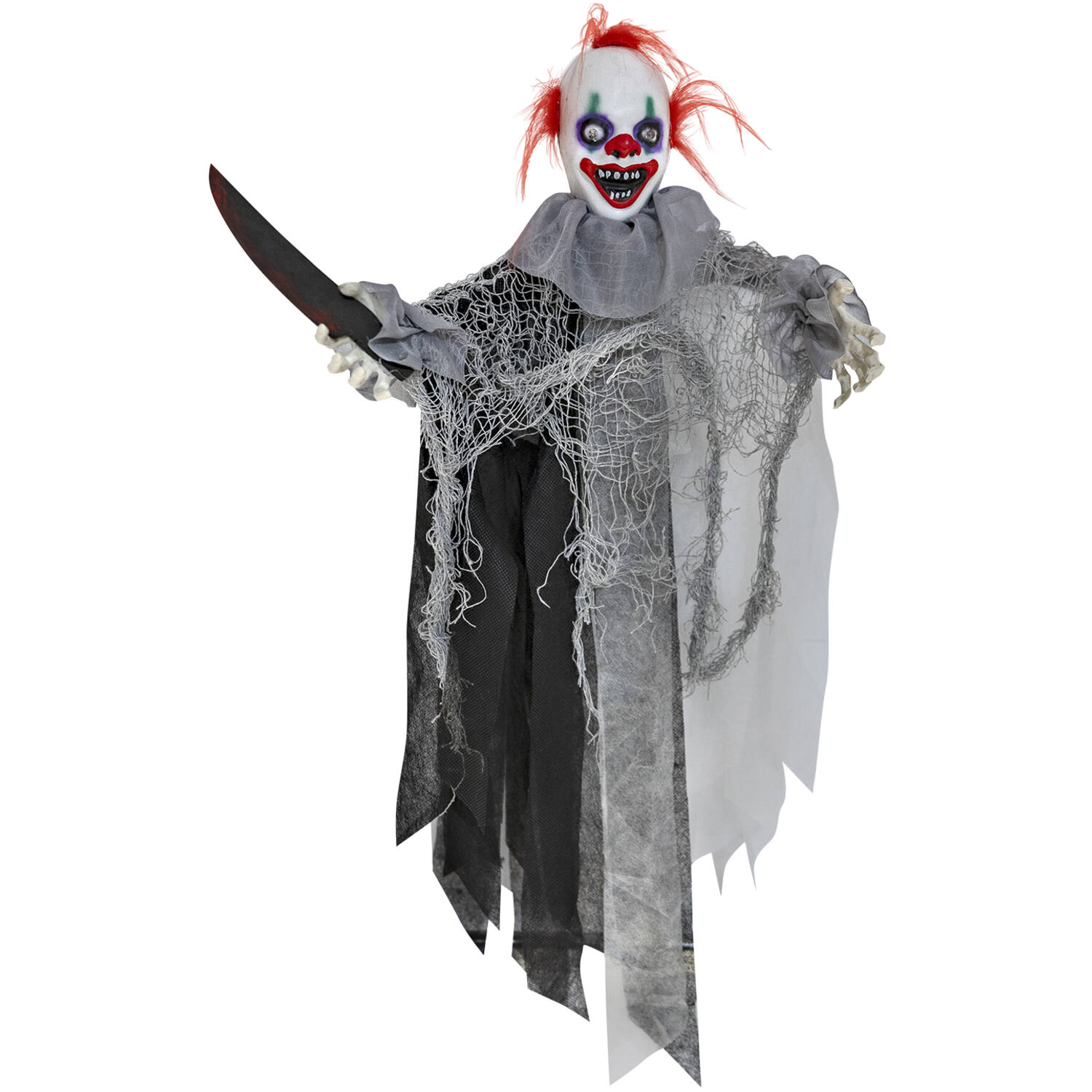 Animatronic Hanging Shaking Clown with Knife 28 cm x 20 cm x 60 cm