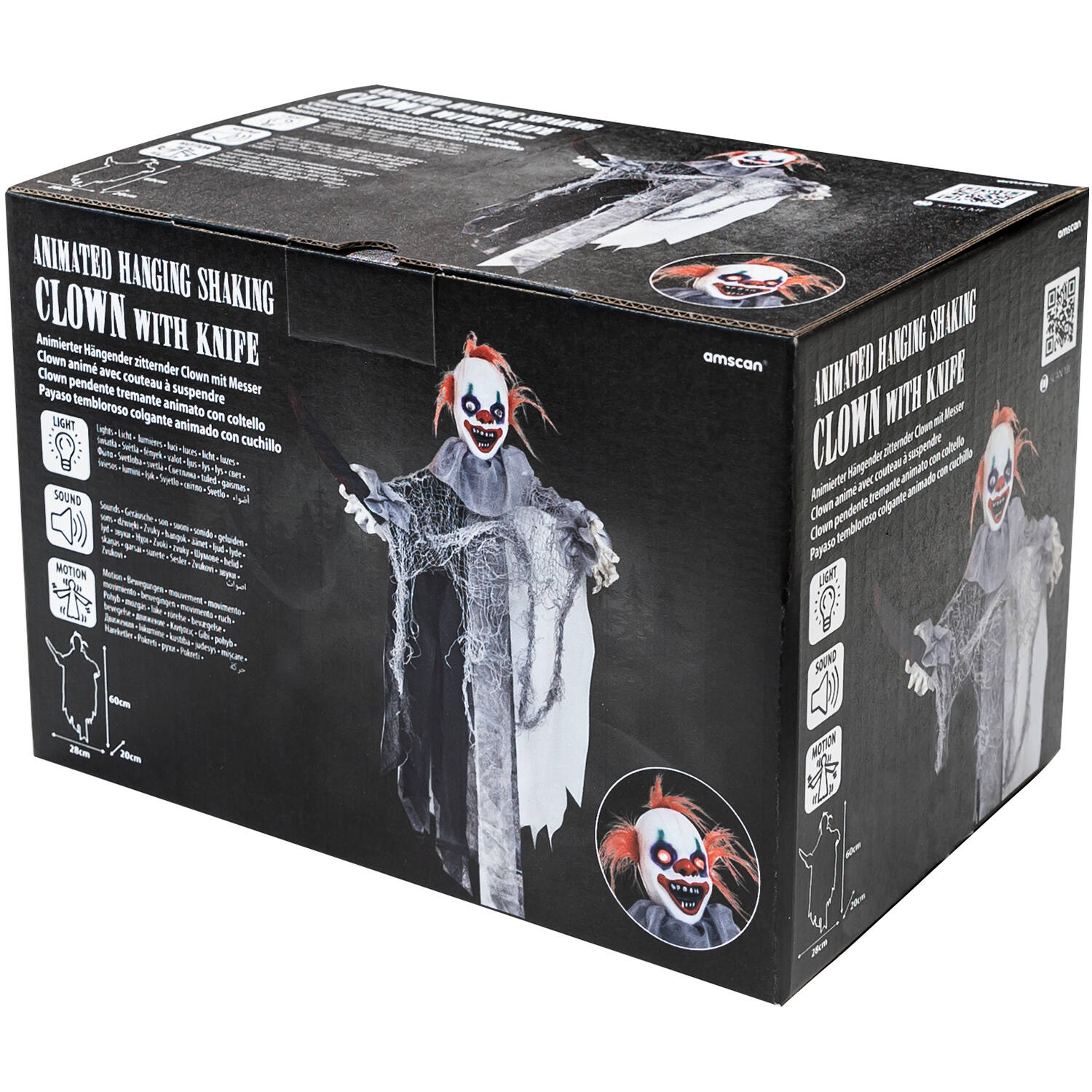 Animatronic Hanging Shaking Clown with Knife 28 cm x 20 cm x 60 cm