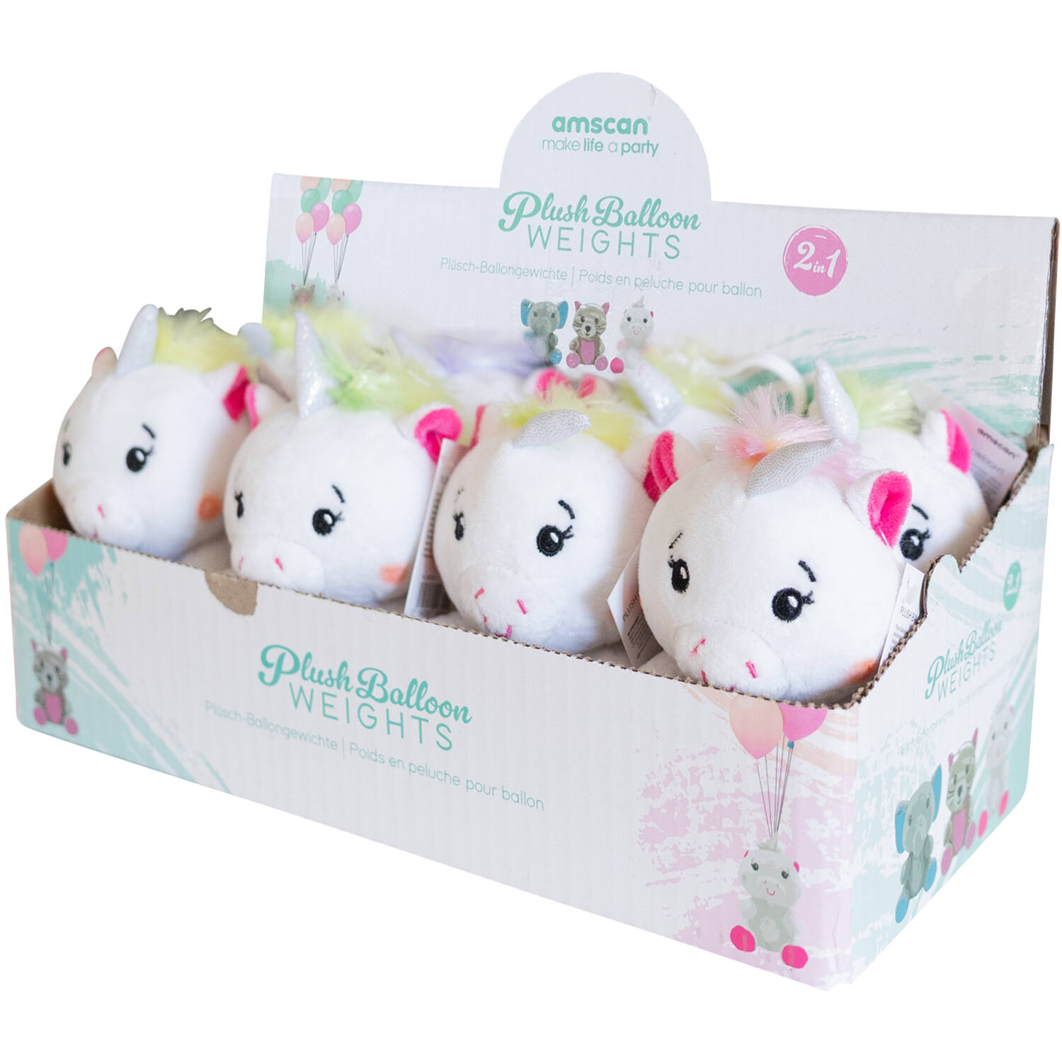 2-in-1 plush toy balloon weight unicorn with hook, 11cm, 90g