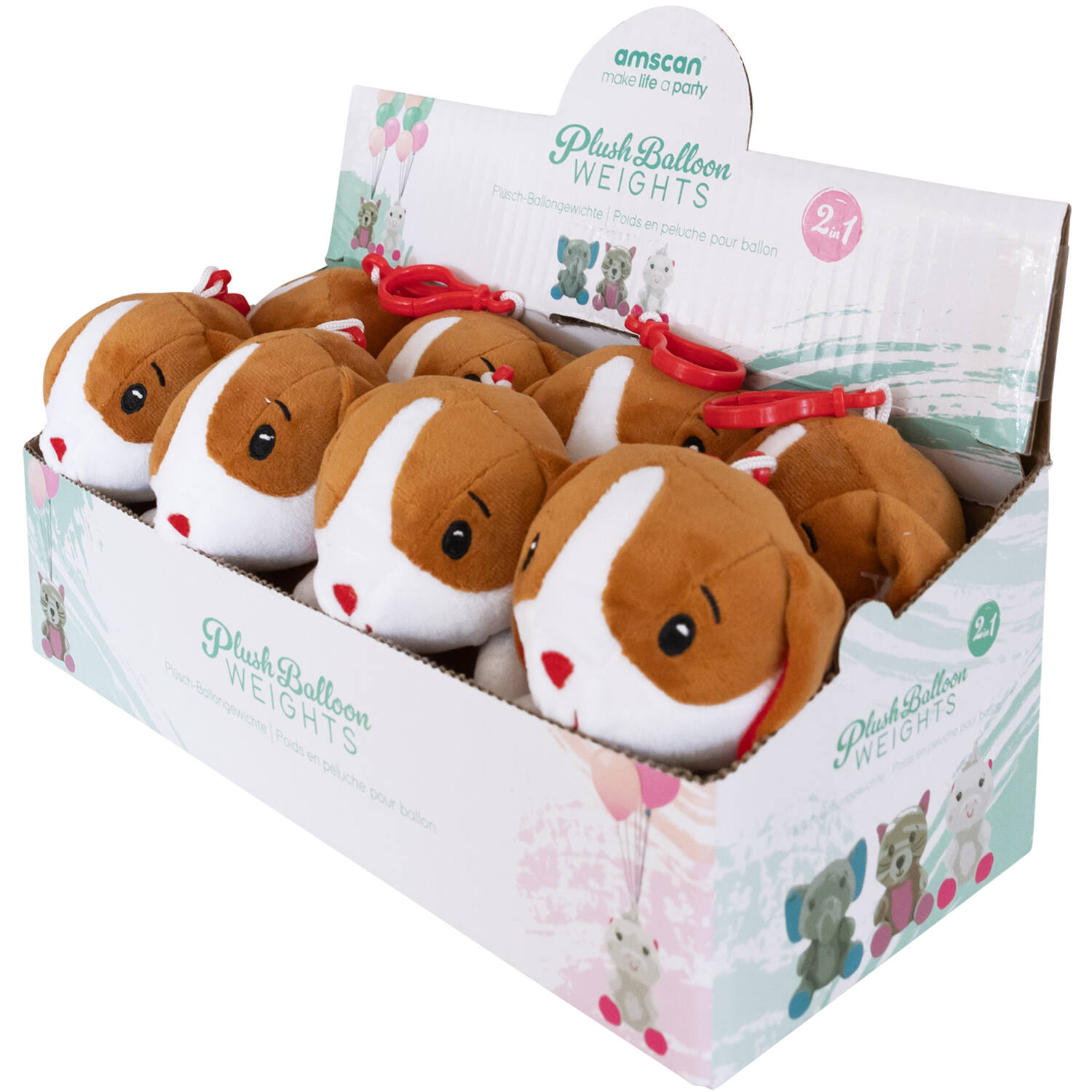 2-in-1 plush toy balloon weight dog with hook, 11cm, 90g