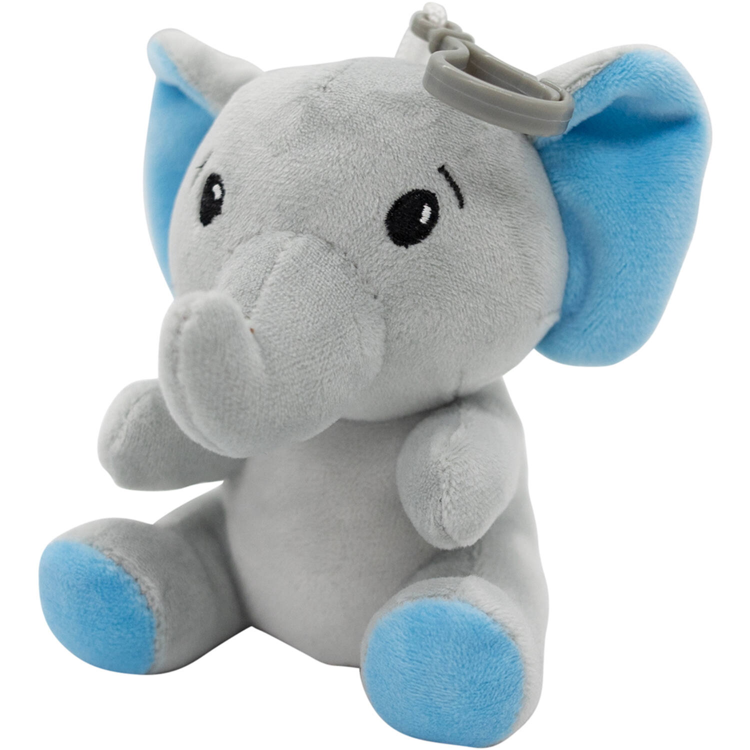 2-in-1 plush toy balloon weight elephant with blue ears, with hook, 11cm, 90g