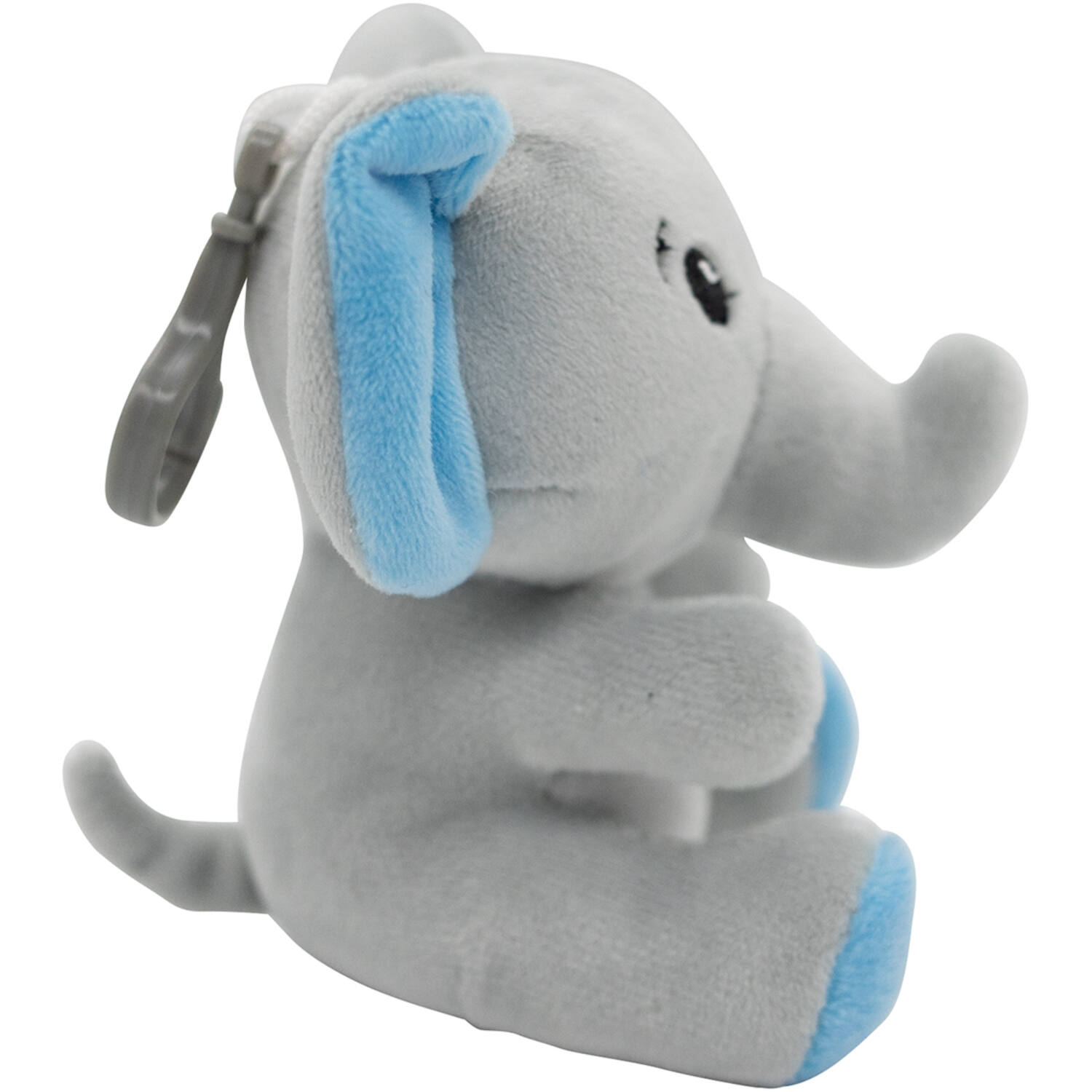 2-in-1 plush toy balloon weight elephant with blue ears, with hook, 11cm, 90g