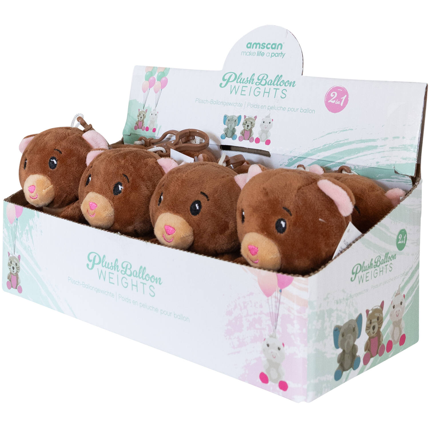 2-in-1 plush toy balloon weight brown bear with hook, 11cm, 90g