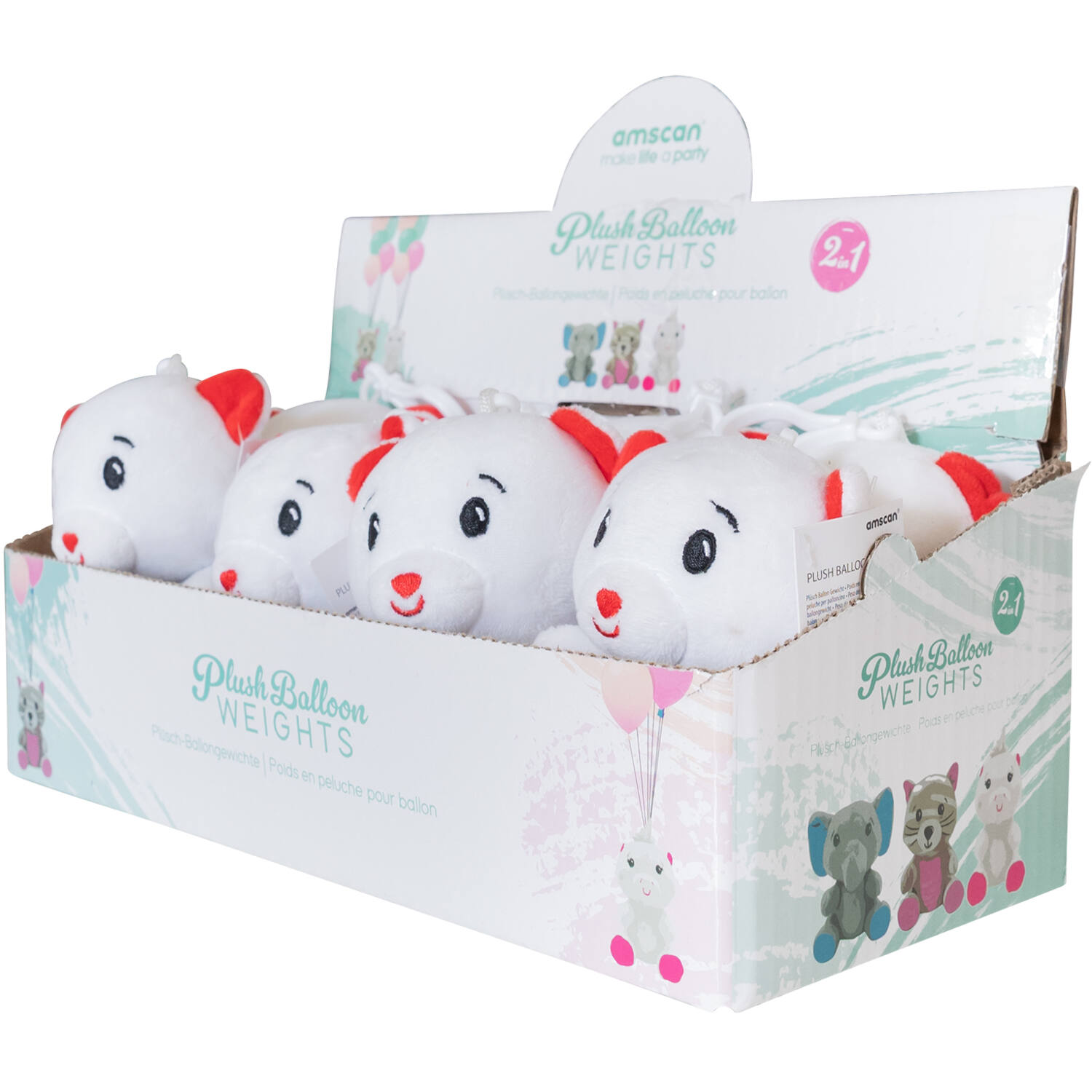 2-in-1 plush toy balloon weight polar bear with hook, 11cm, 90g