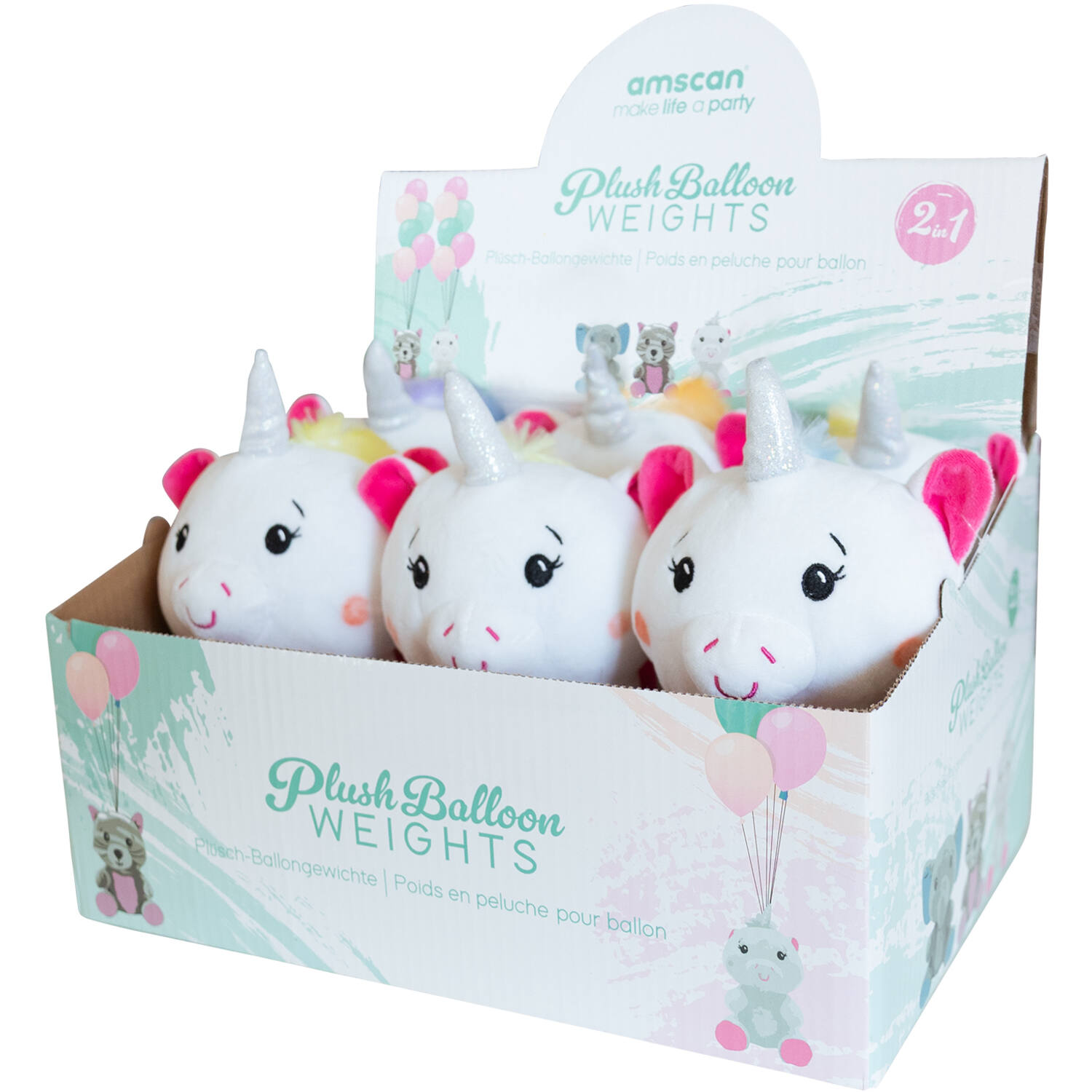2-in-1 plush toy balloon weight unicorn with loop, 21cm, 170g