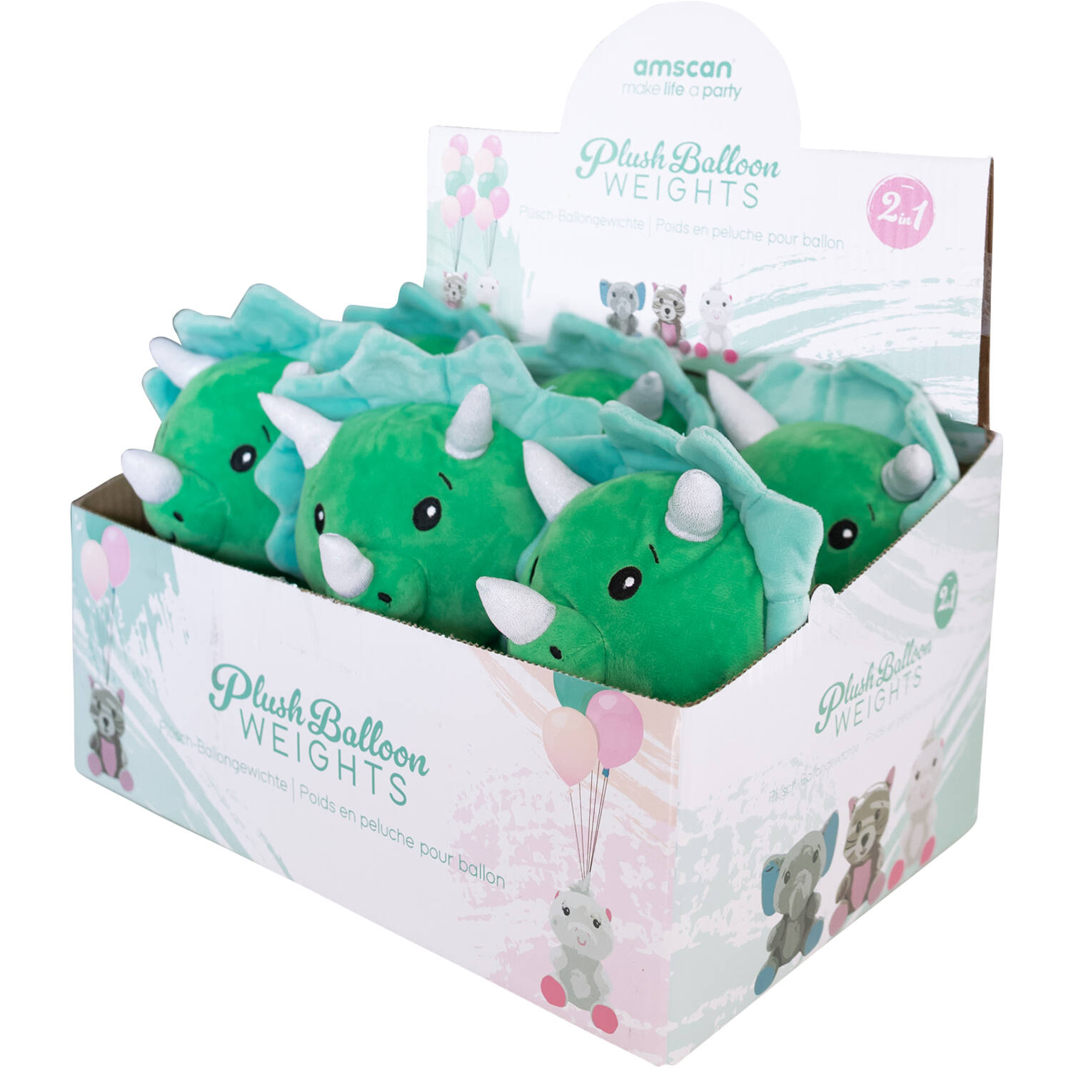 2-in-1 plush toy balloon weight dinosaur with loop 21cm, 170g