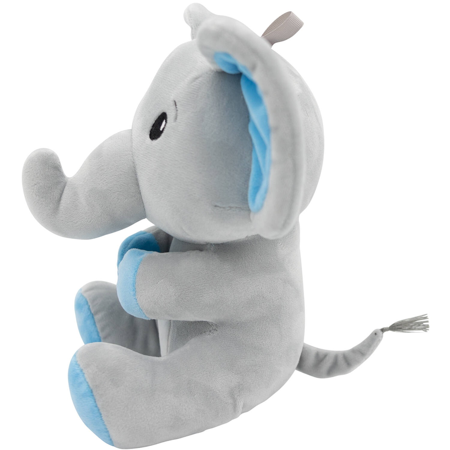 2-in-1 plush toy balloon weight elephant with blue ears, with loop, 21cm, 170g