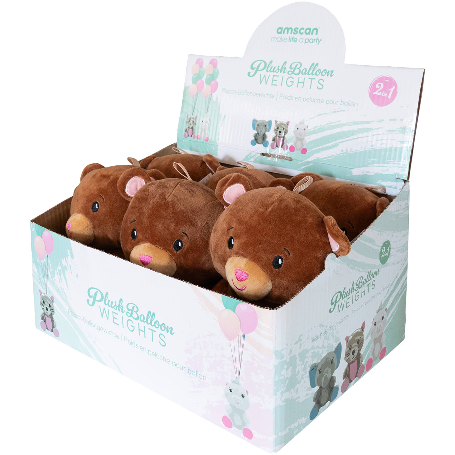 2-in-1 plush toy balloon weight brown bear with loop, 21cm, 170g