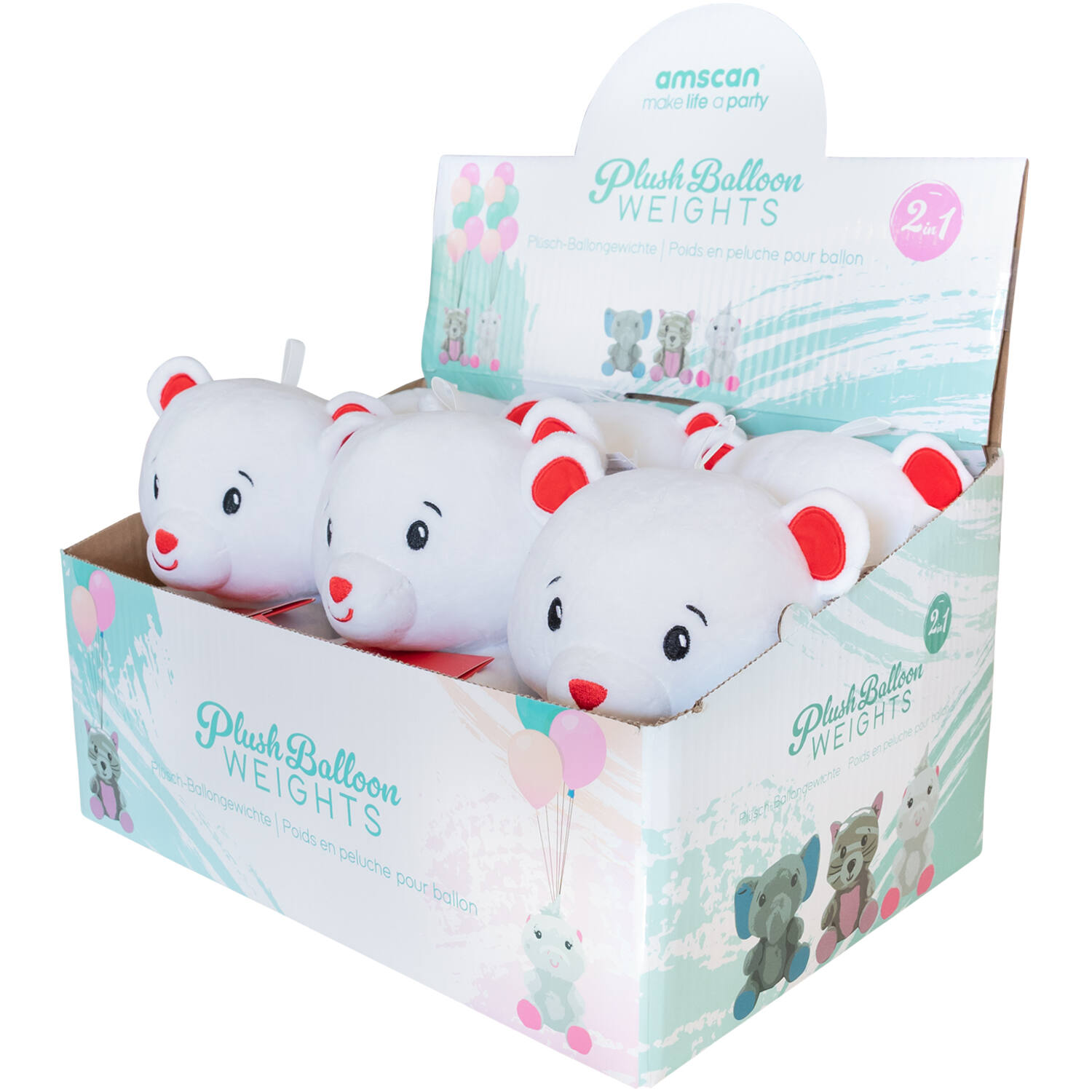 2-in-1 plush toy balloon weight polar bear with loop, 21cm, 170g