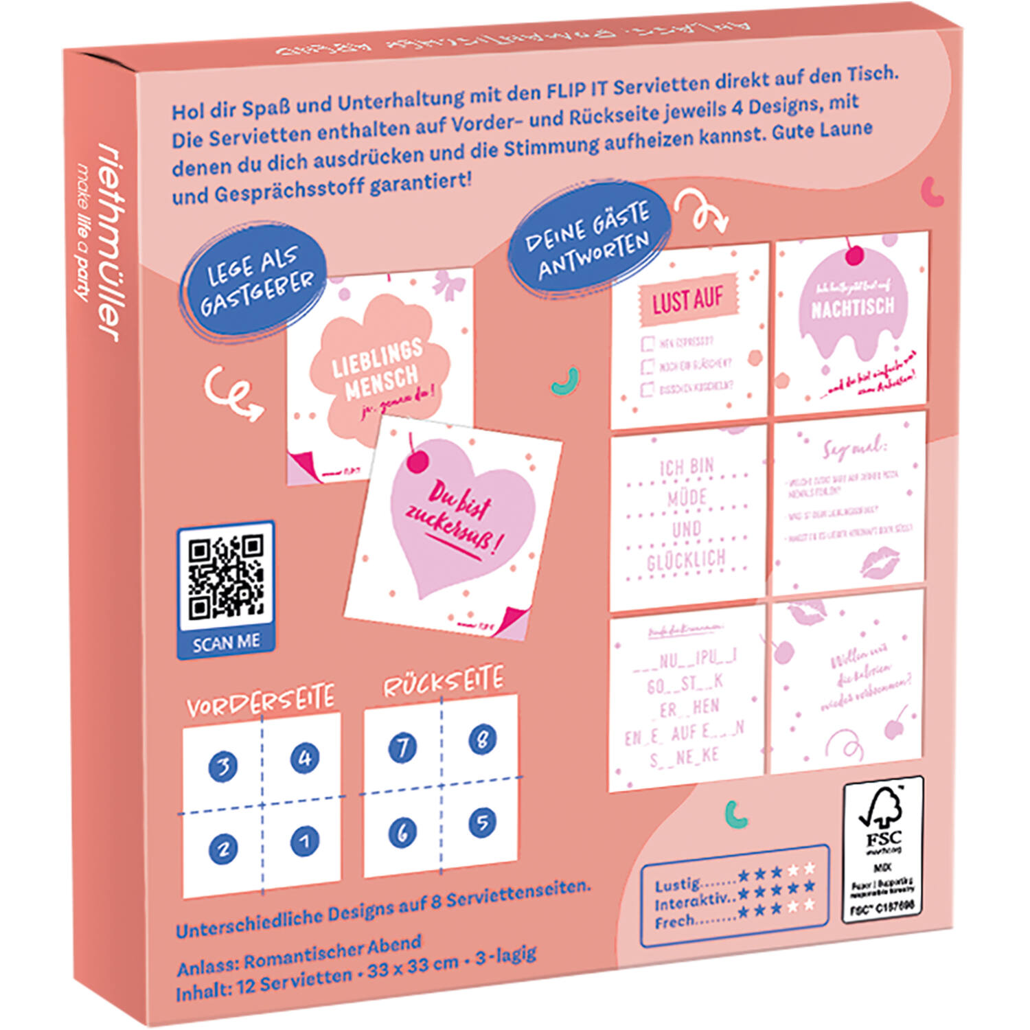 12 Flip napkins "romantischer Abend" 33x33cm, double-sided printed