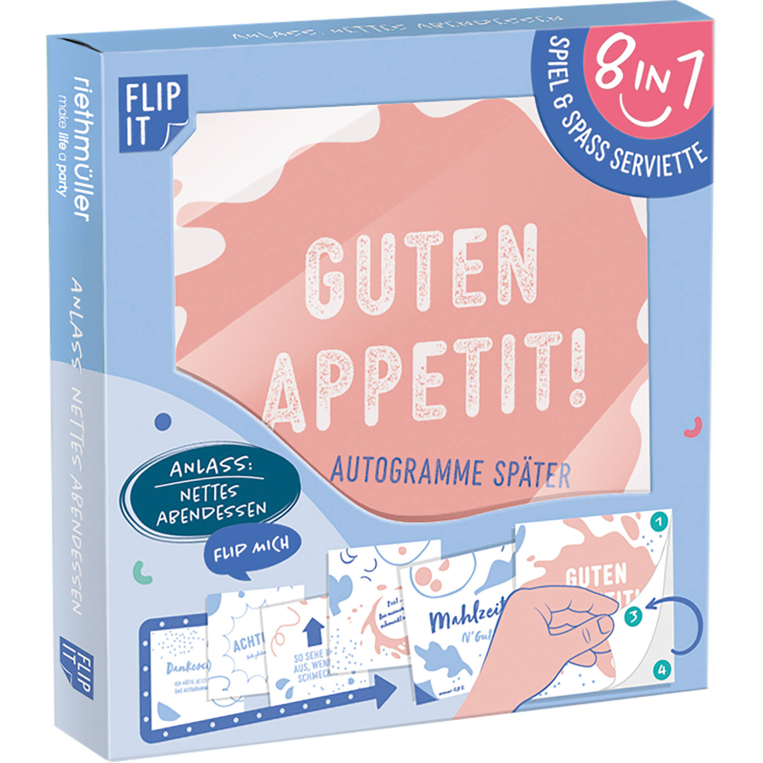 12 Flip napkins "nettes Abendessen" 33x33cm, double-sided printed