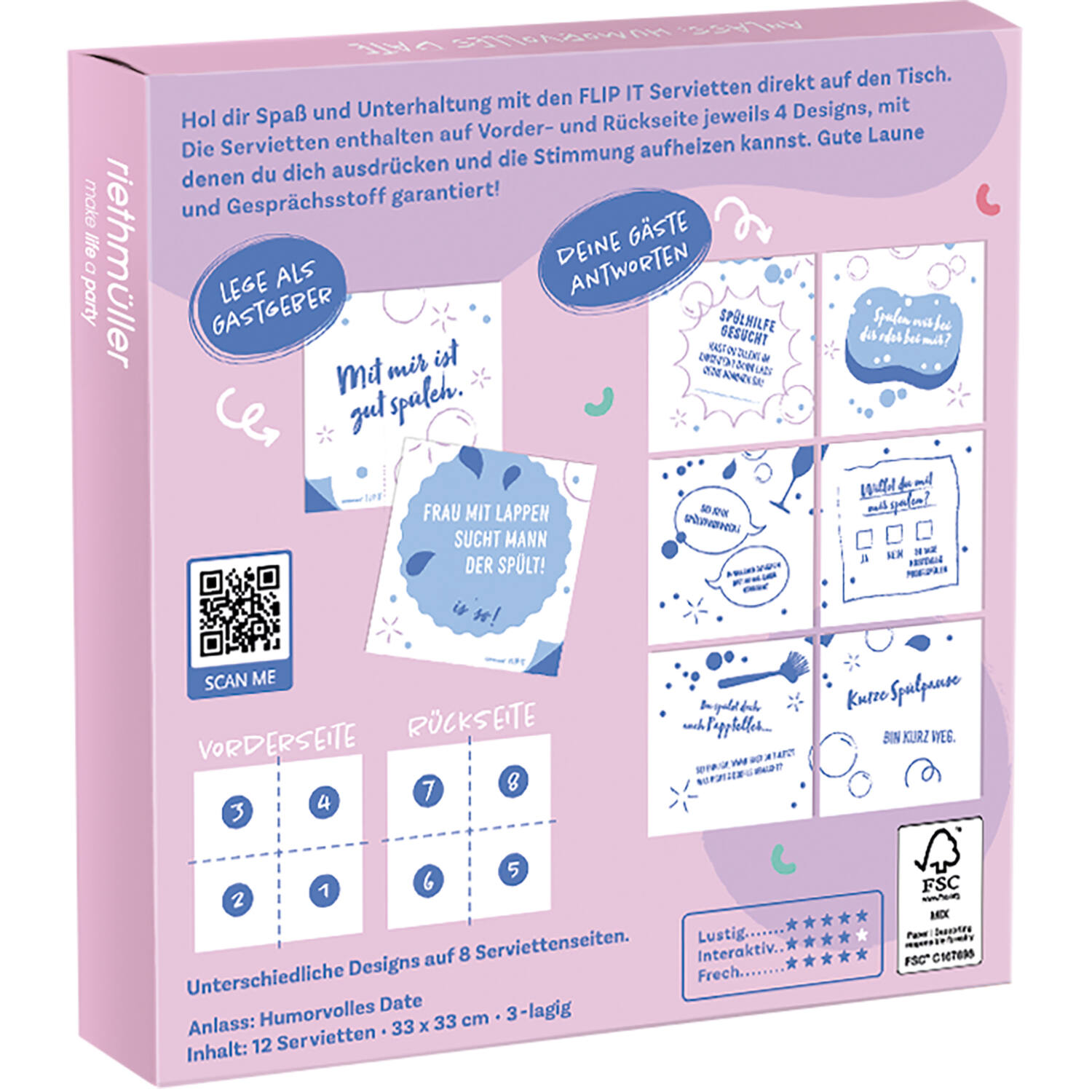12 Flip napkins "humorvolles Date" 33x33cm, double-sided printed
