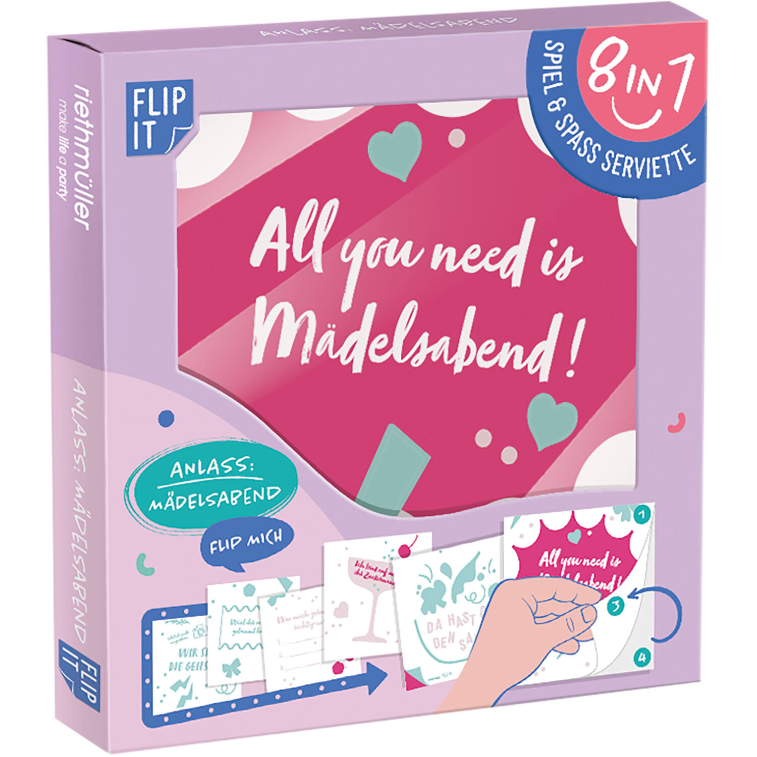 12 Flip napkins "Mädelsabend" 33x33cm, double-sided printed