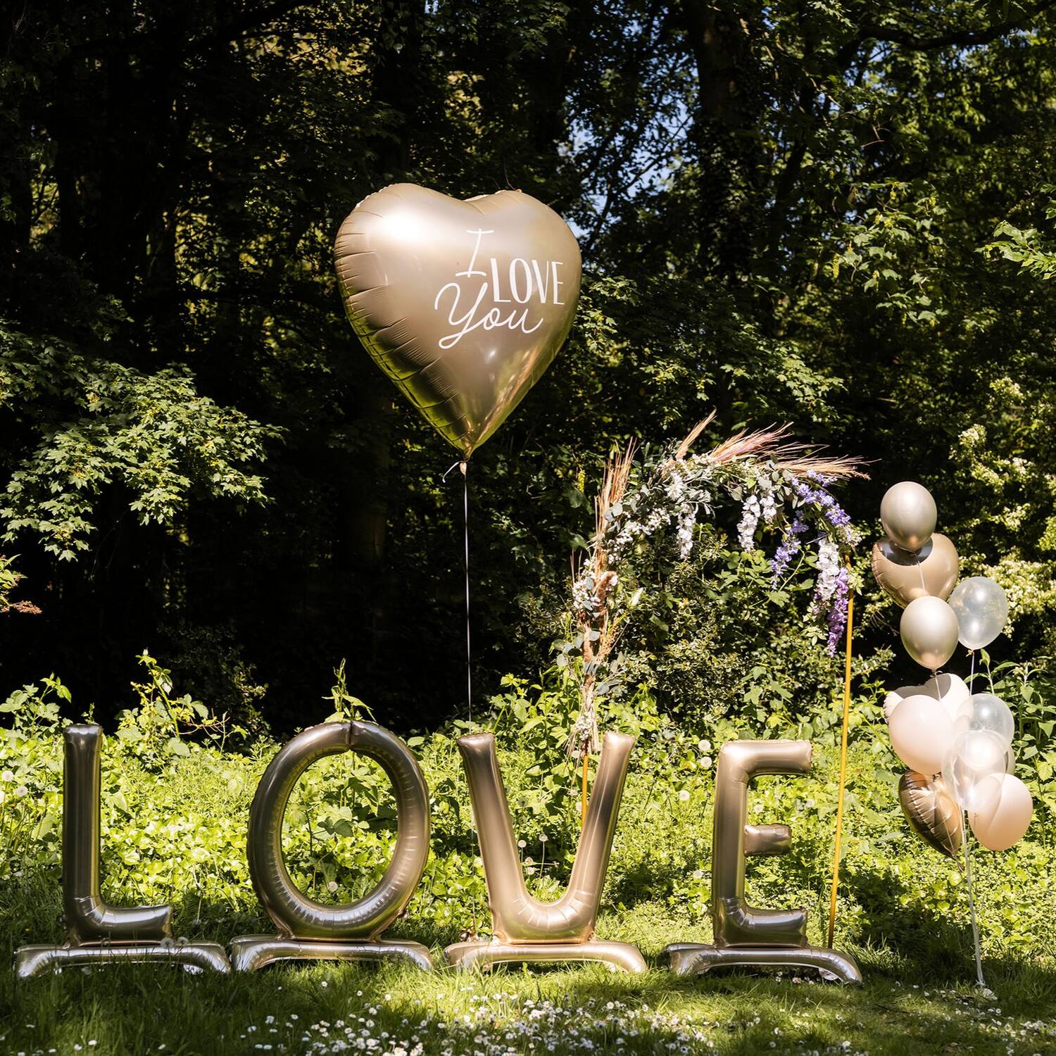 Foil Balloon - Shape - Heart - ‘I love you’ - Gold - 98x98 cm