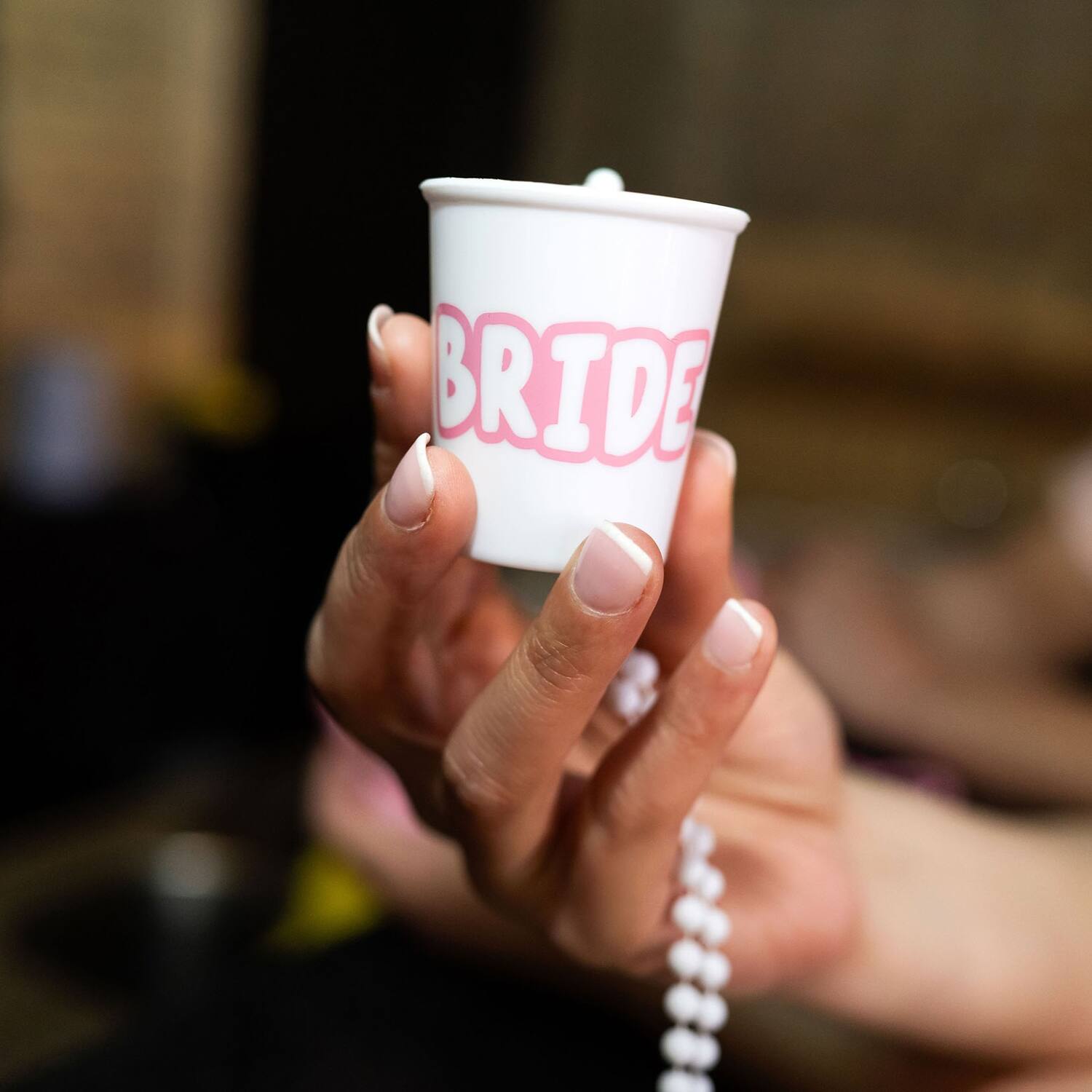 Shot glass on chain - Bride - She Said Yaasss - White