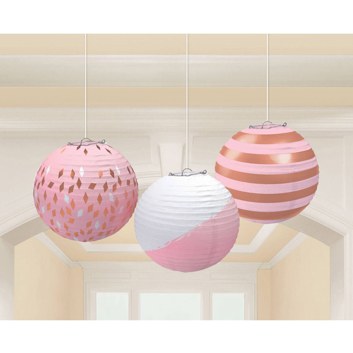 3 Lanterns Rose Gold Blush Paper 24.1 cm