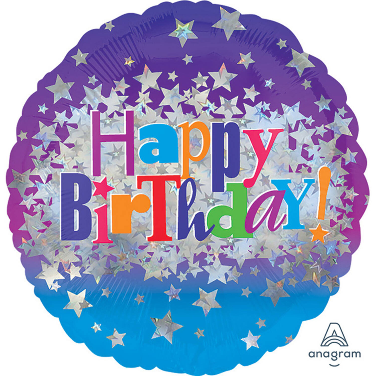 Foil Balloon - "Happy Birthday" with stars - 45 cm
