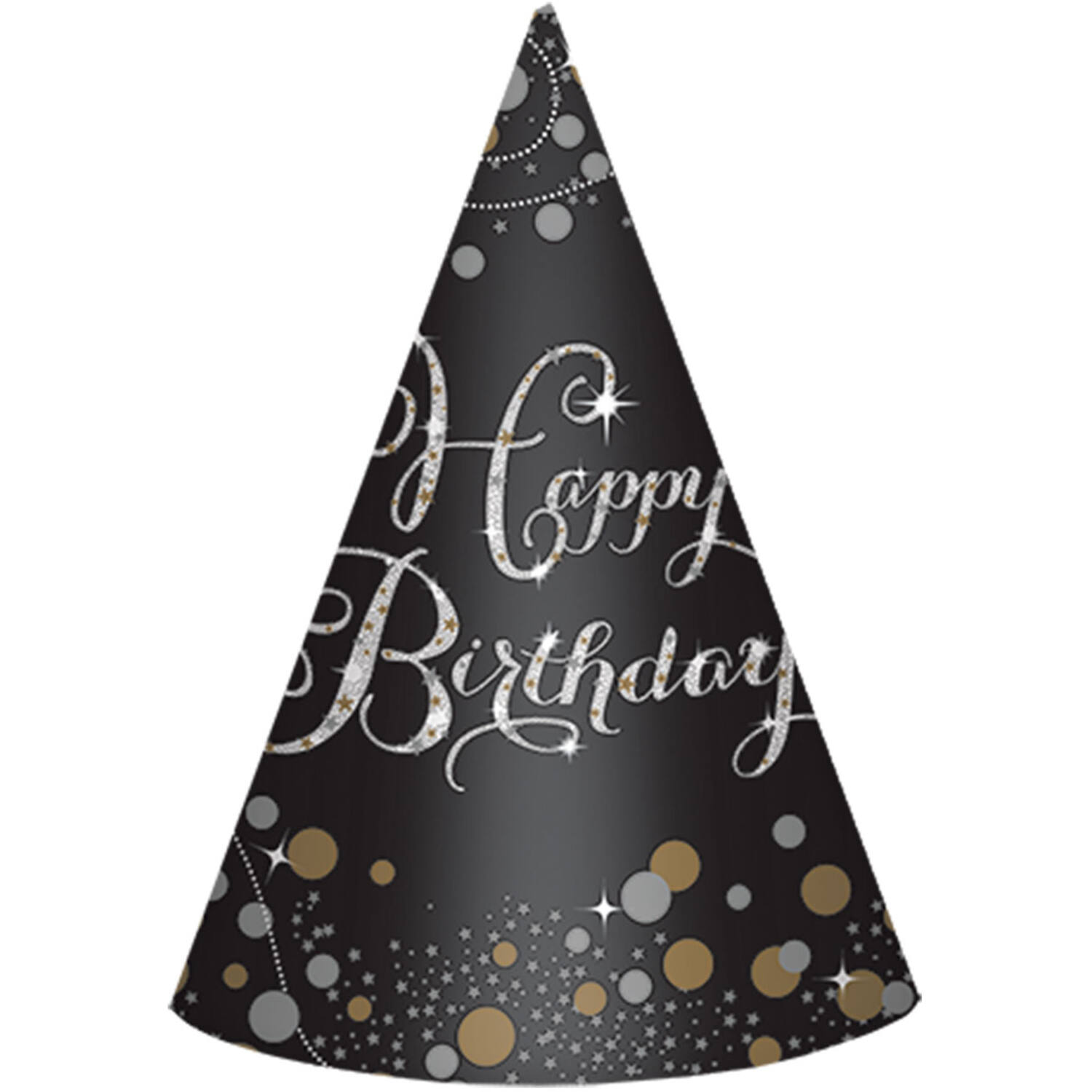 8 Cone Hats Sparkling Gold Celebrations