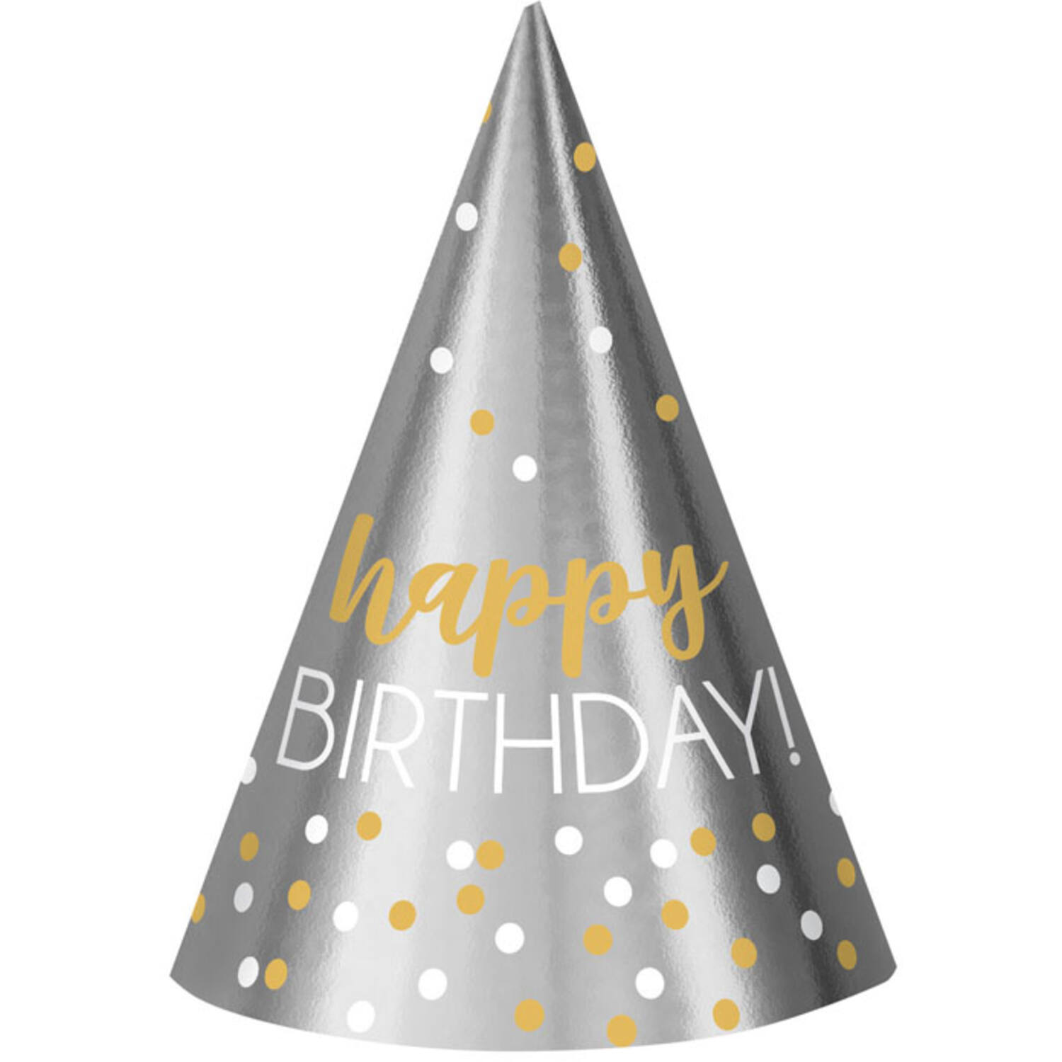 12 Cone Hats Birthday Accessories Silver & Gold Foil / Paper