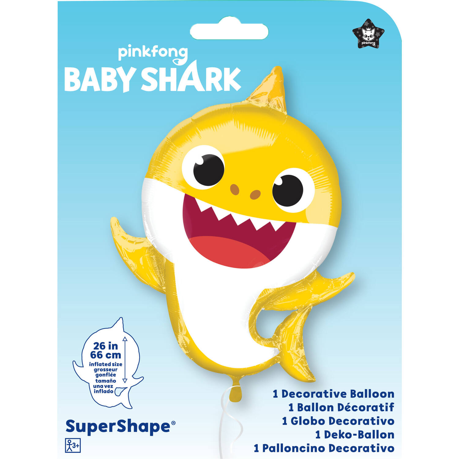 Foil Balloon - Shape - Baby Shark - Yellow - 53 x 66 cm