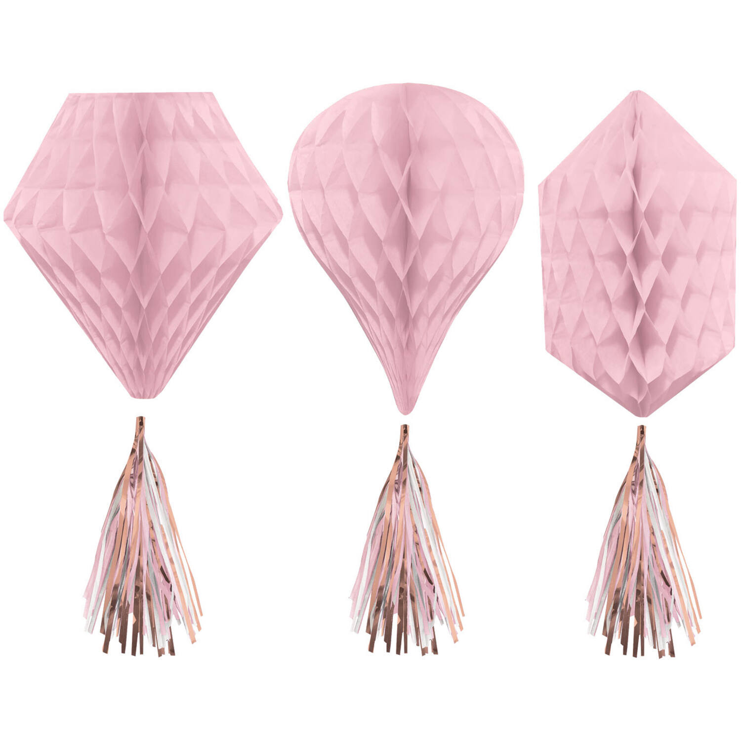 3 Honeycomb Decorations Rose Gold Blush Paper 30.4 cm