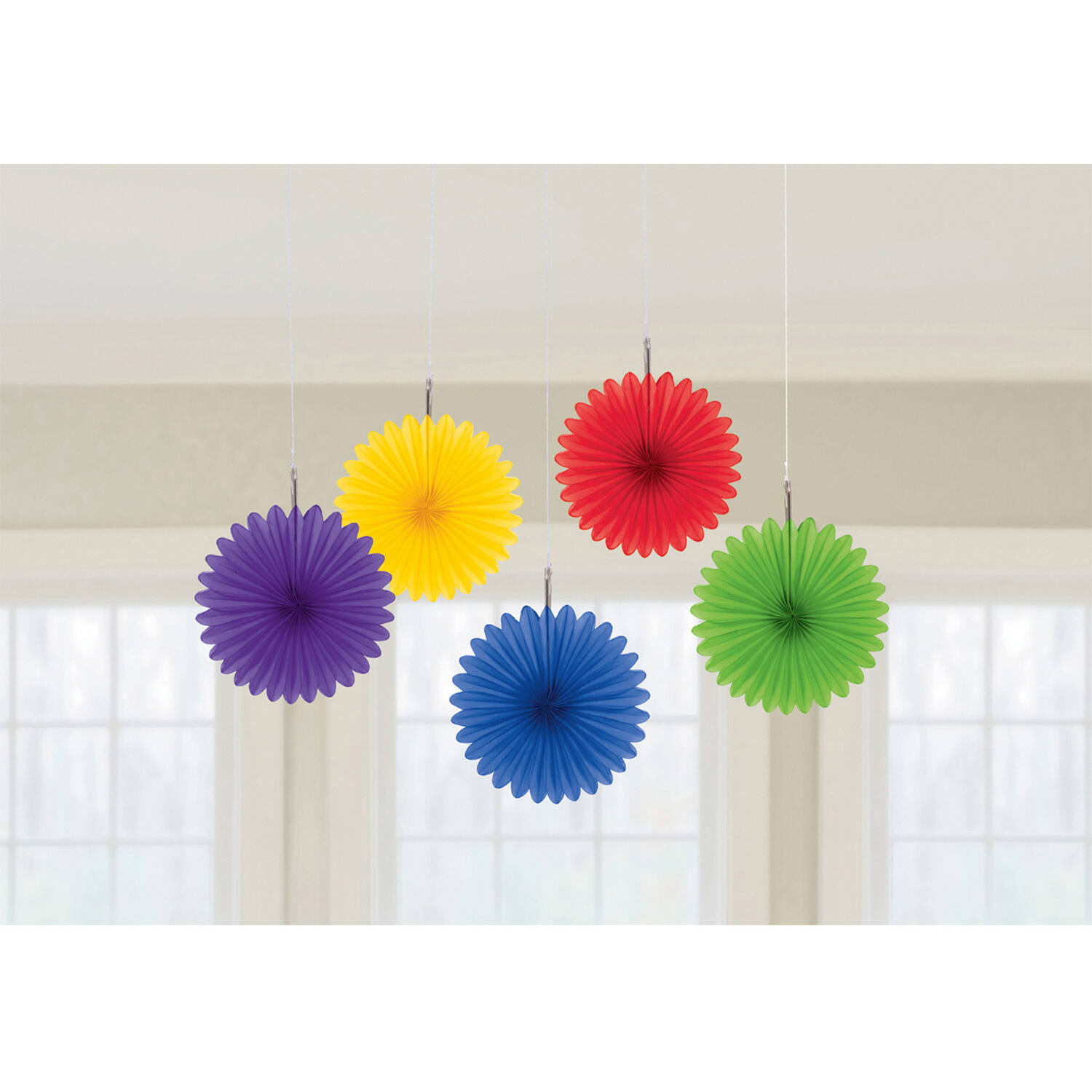 5 Fan Decorations Rainbow Paper 15.2 cm