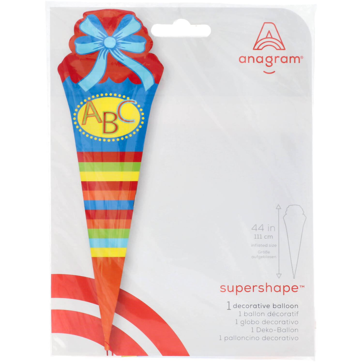 Foil Balloon - Shape - School Cone - "ABC" - 35 x 111 cm