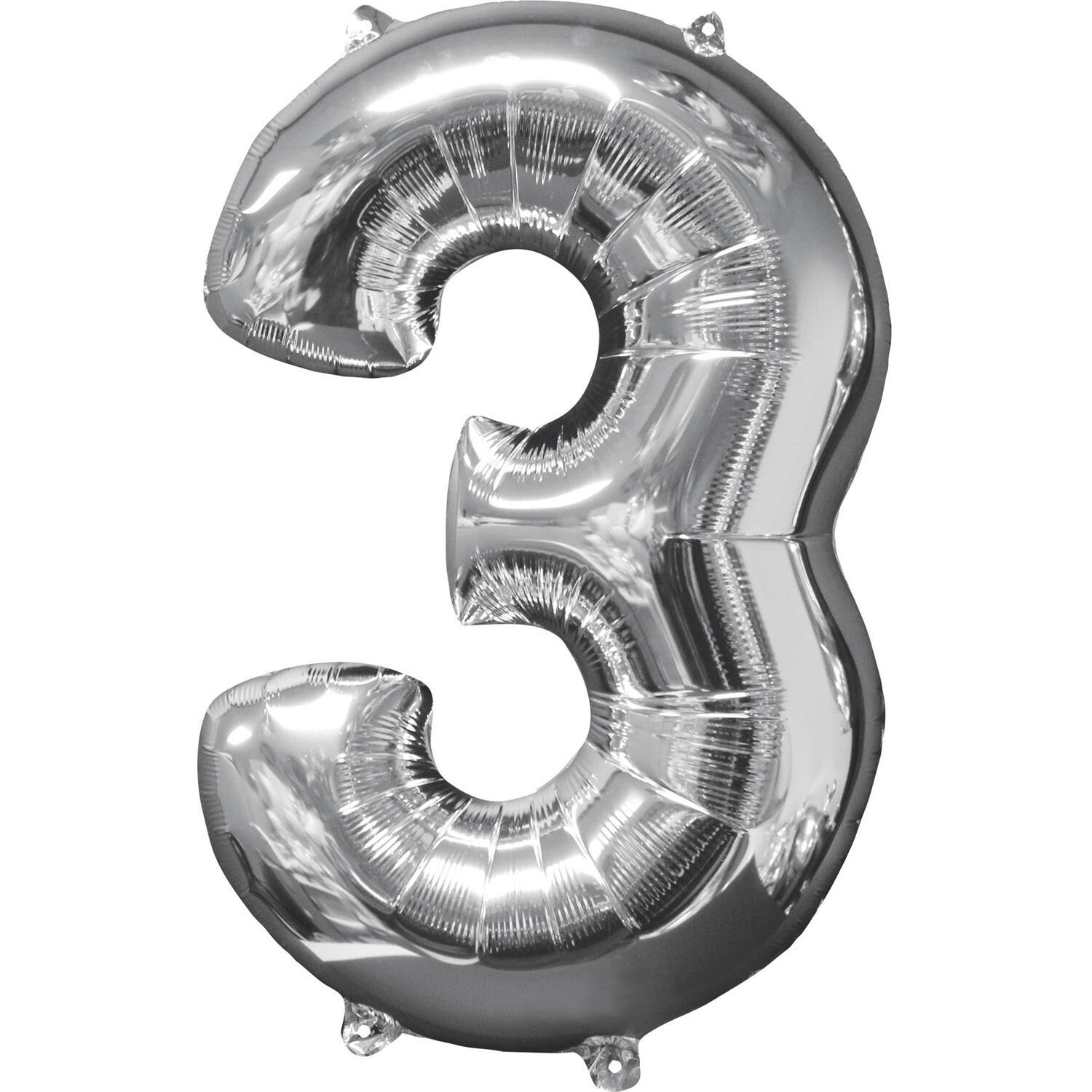 Foil Balloon - Number - 3 - Silver - 43 x 66 cm