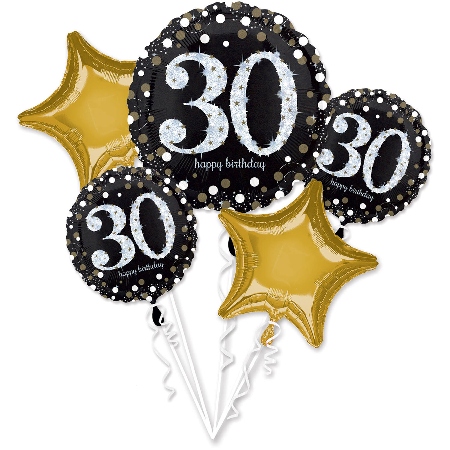 Foil Balloon Bouquet – Sparkling 30th Birthday – 5 pieces