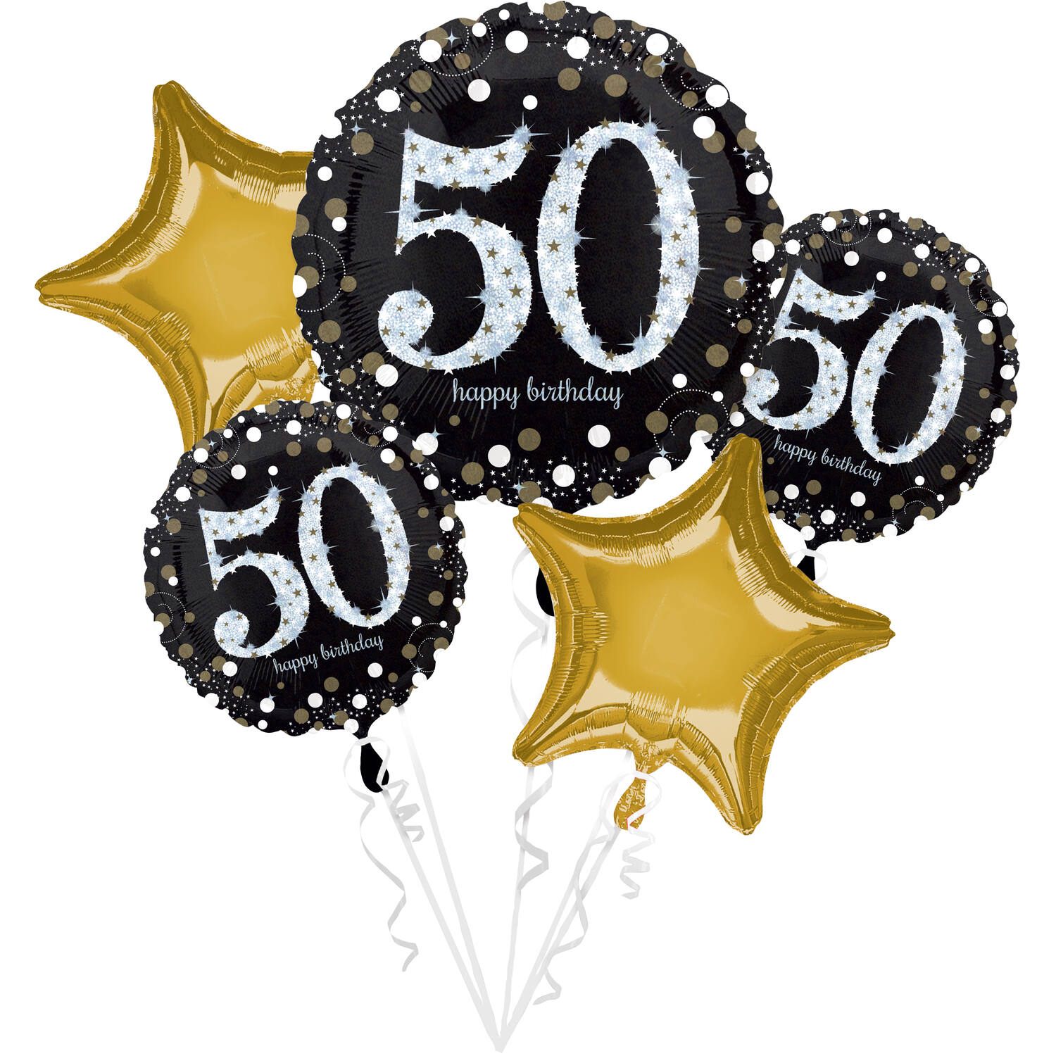 Foil Balloon Bouquet – Sparkling 50th Birthday – 5 pieces