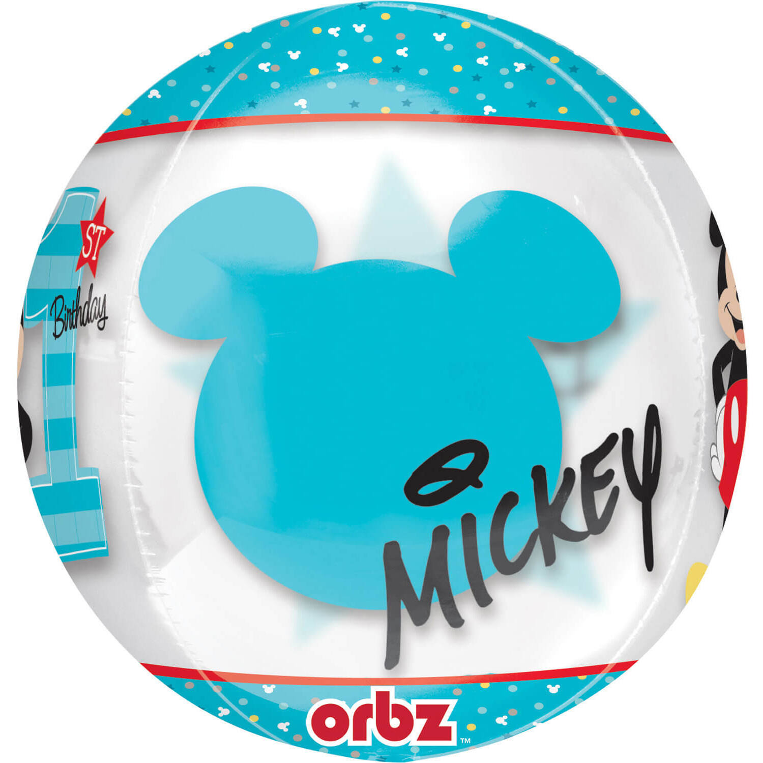 "Orbz ""Mickey 1st Birthday"" Foil Balloon Clear, G40, packed, 38 x 40