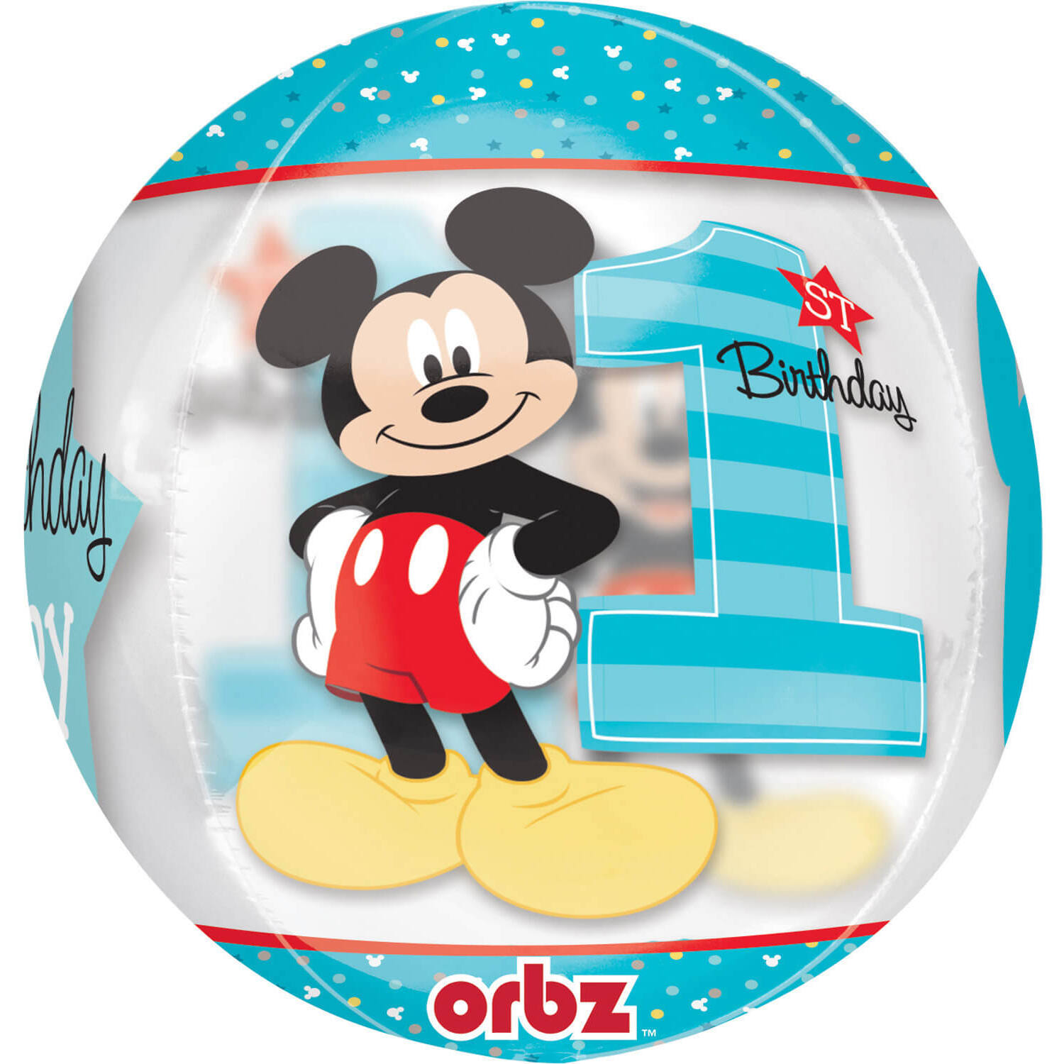 "Orbz ""Mickey 1st Birthday"" Foil Balloon Clear, G40, packed, 38 x 40