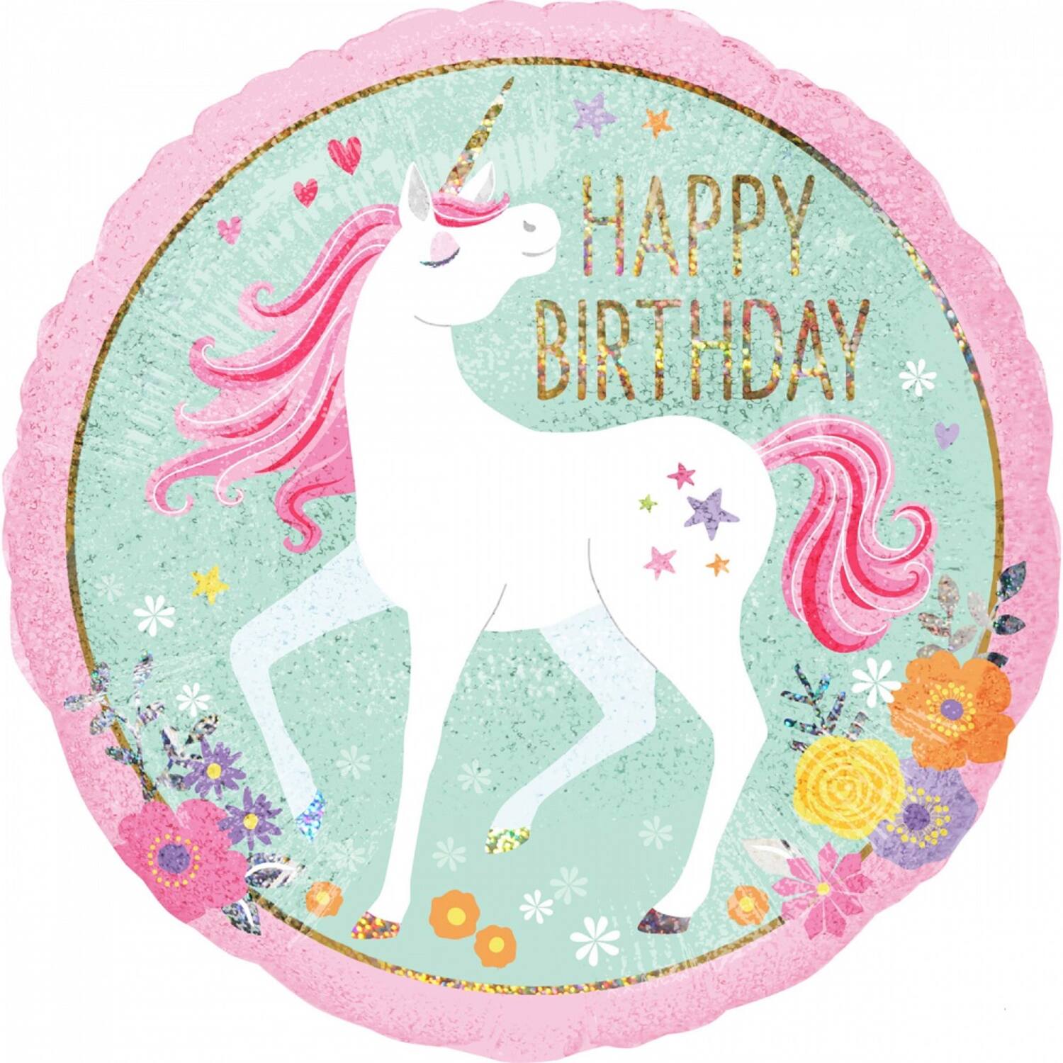 Standard Holographic Magical Unicorn Happy Birthday Foil Balloon S55 P