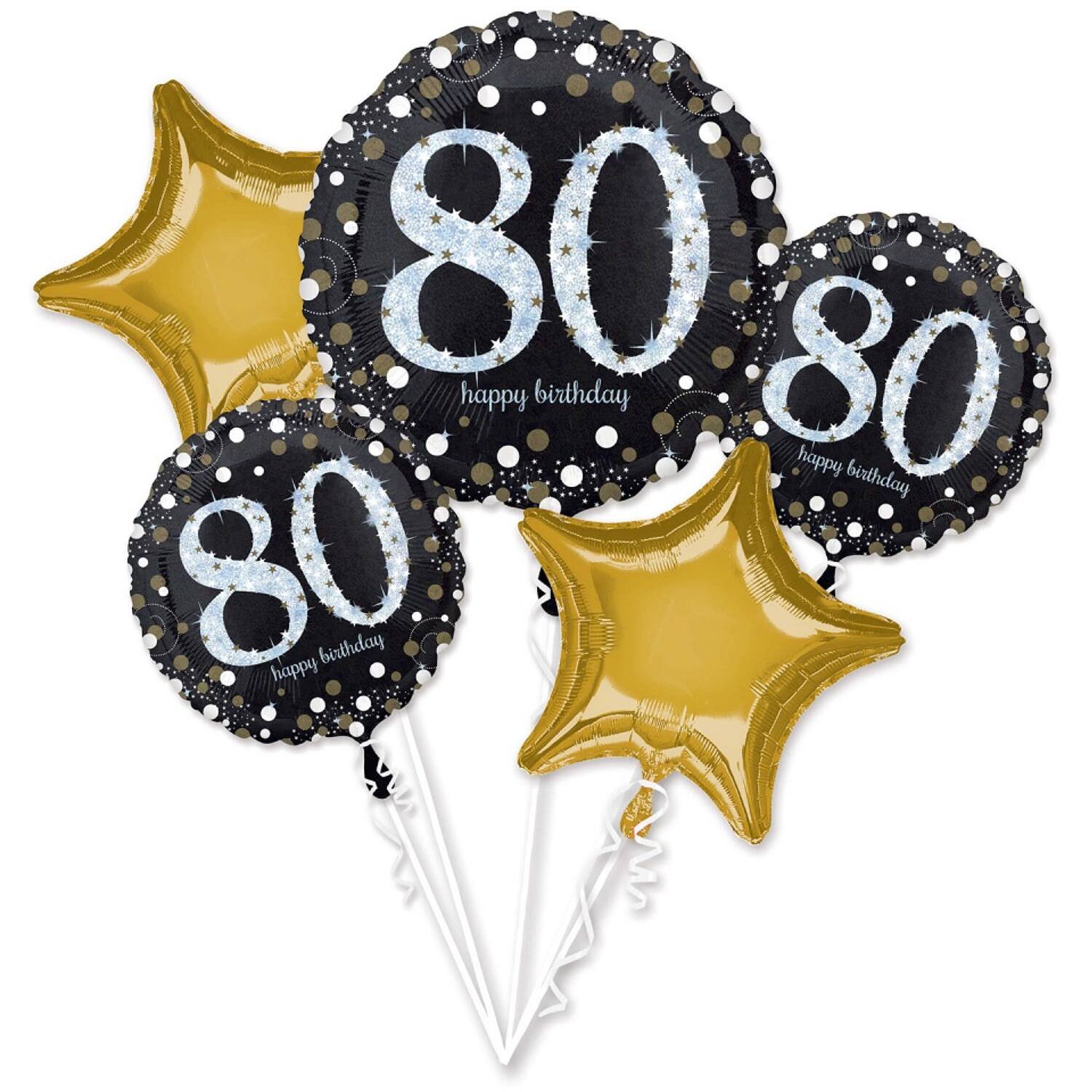 Foil Balloon Bouquet – Sparkling 80th Birthday – 5 pieces