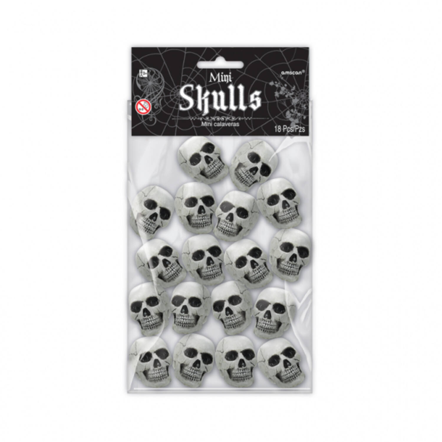 18 Mini Skulls Trick Or Treat Plastic 5 x 2.54 cm