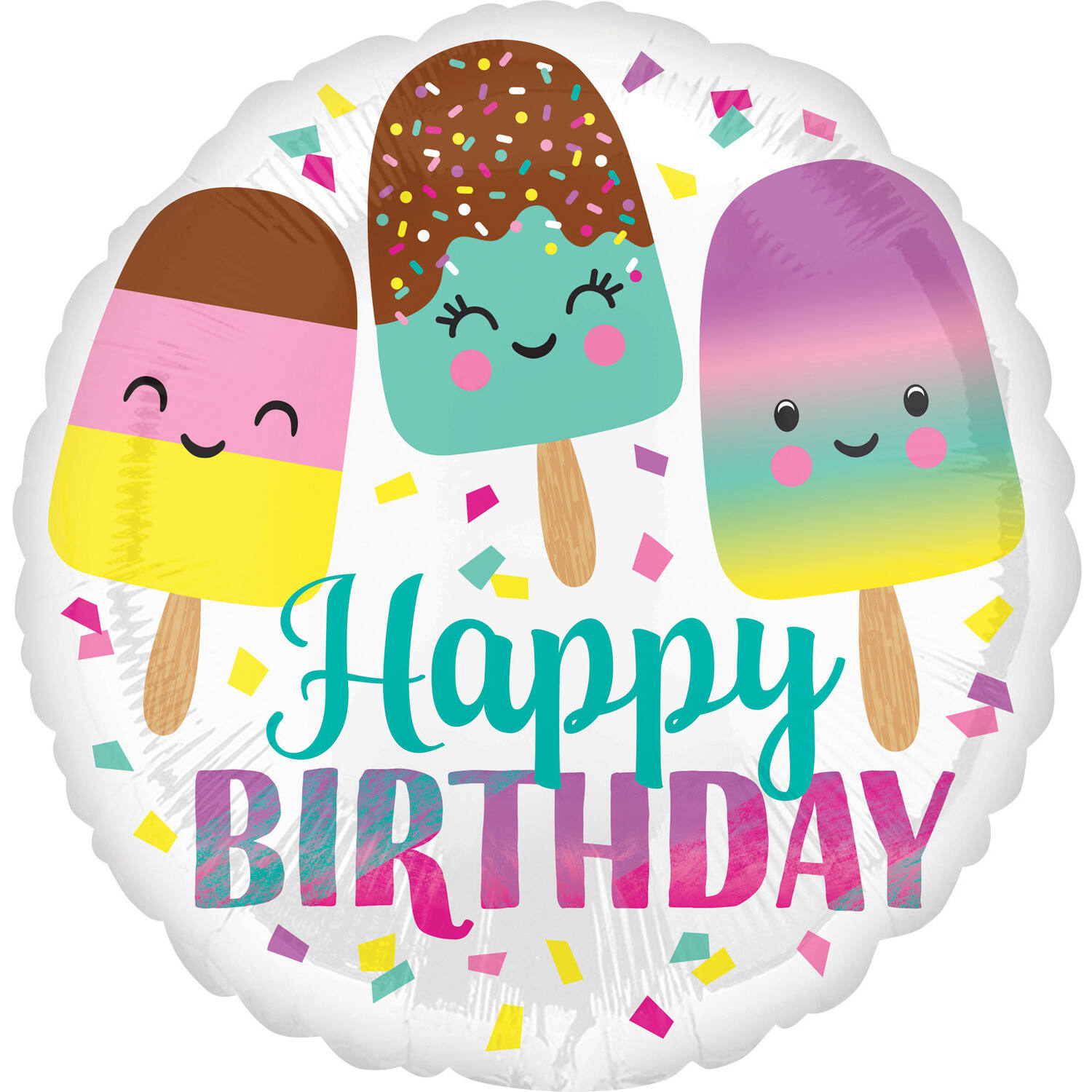 Standard Happy Ice Cream Birthday Foil Balloon S40 Packaged 43 cm