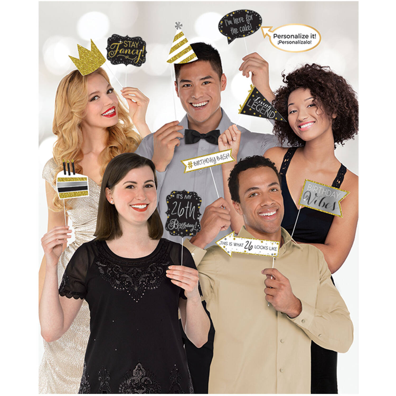 Photo Booth Kit Sparkling Gold Celebrations Paper / Plastic 13 Pieces 35.5 x 21.5 cm