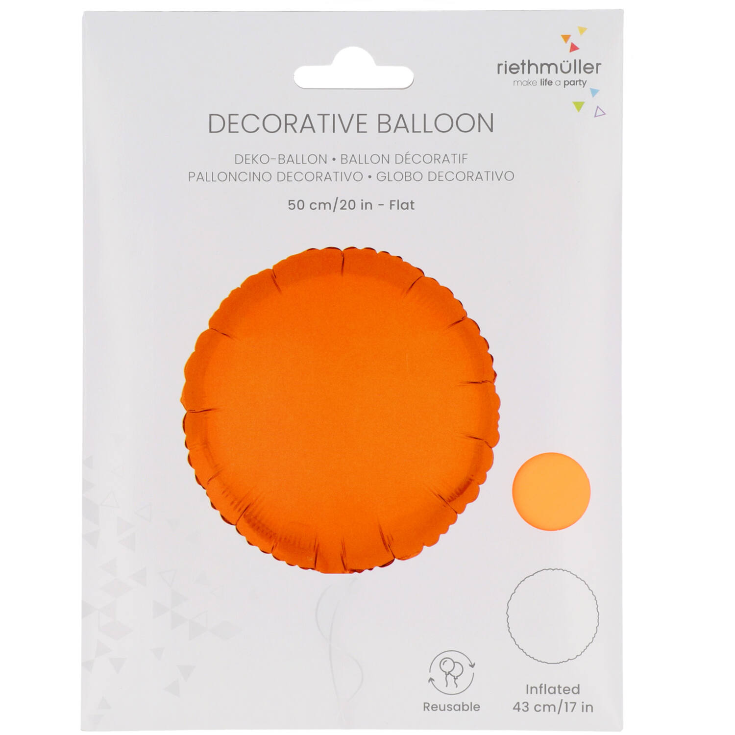 Foil Balloon Shape Round - Neon Orange - 45 cm