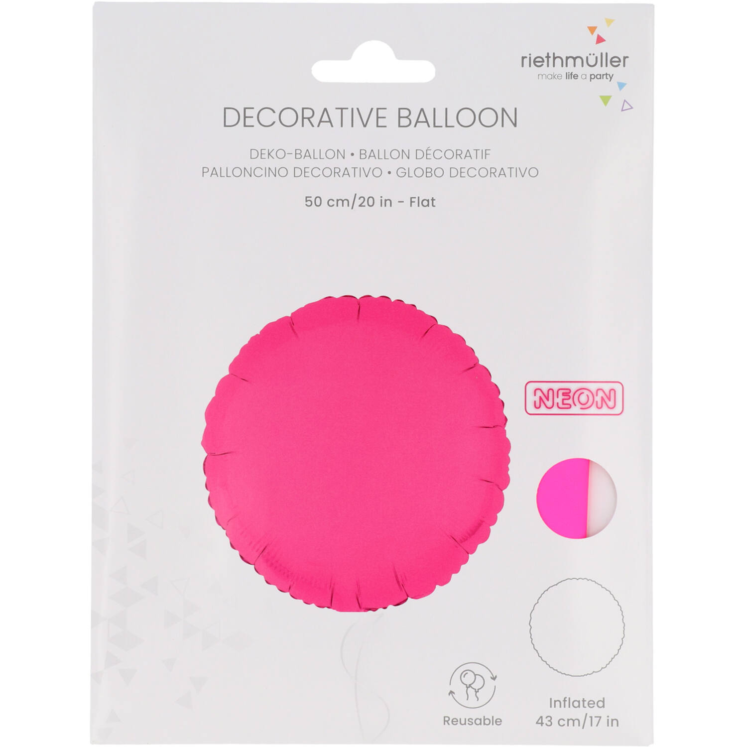 Foil Balloon Shape Round - Neon Pink - 45 cm