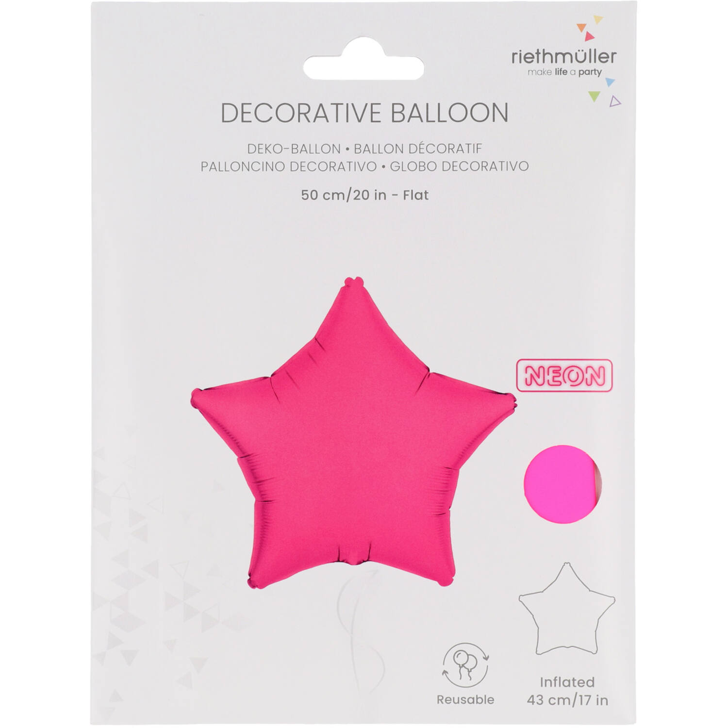 Foil Balloon Shape Star - Neon Pink - 48 cm