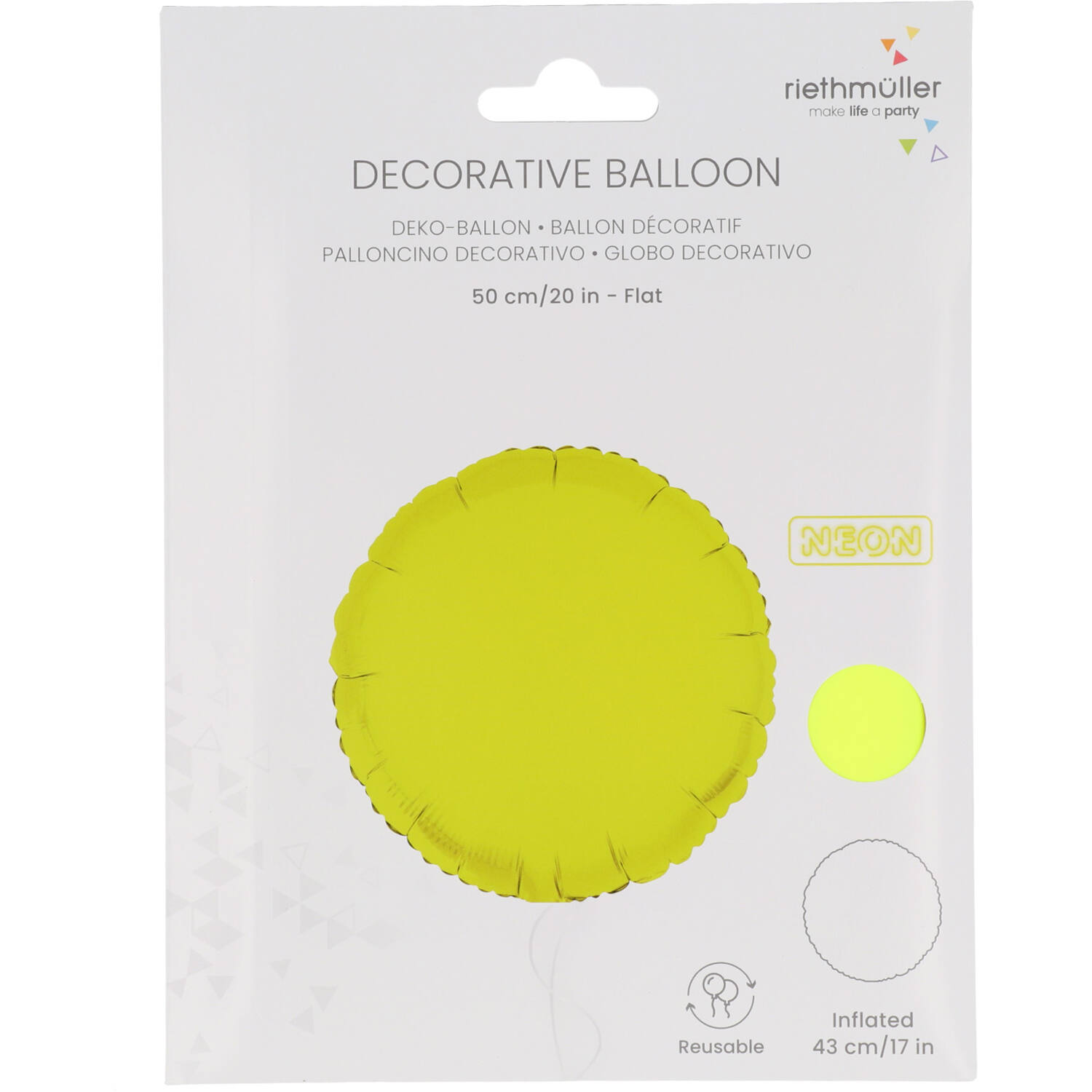 Foil Balloon Shape Round - Neon Yellow - 45 cm