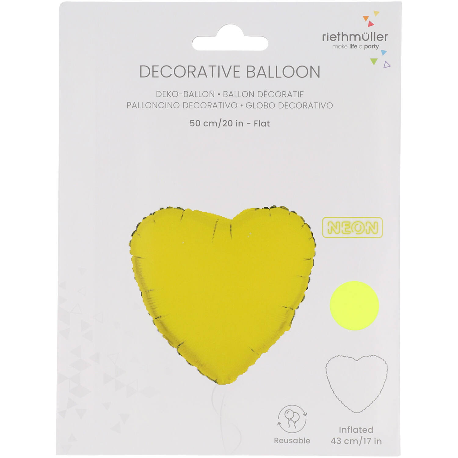 Foil Balloon Shape Heart - Neon Yellow - 45 cm