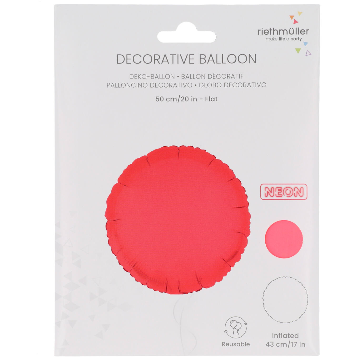 Foil Balloon Shape Round - Neon Red - 45 cm