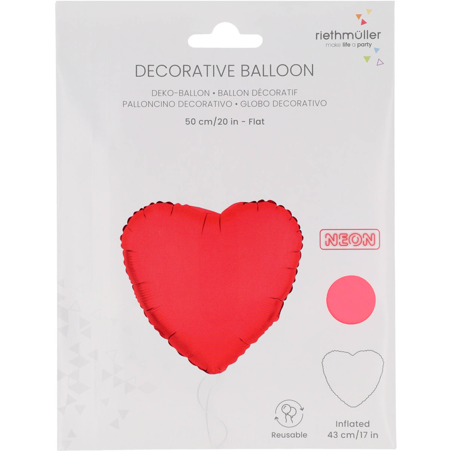 Foil Balloon Shape Heart - Neon Red - 45 cm