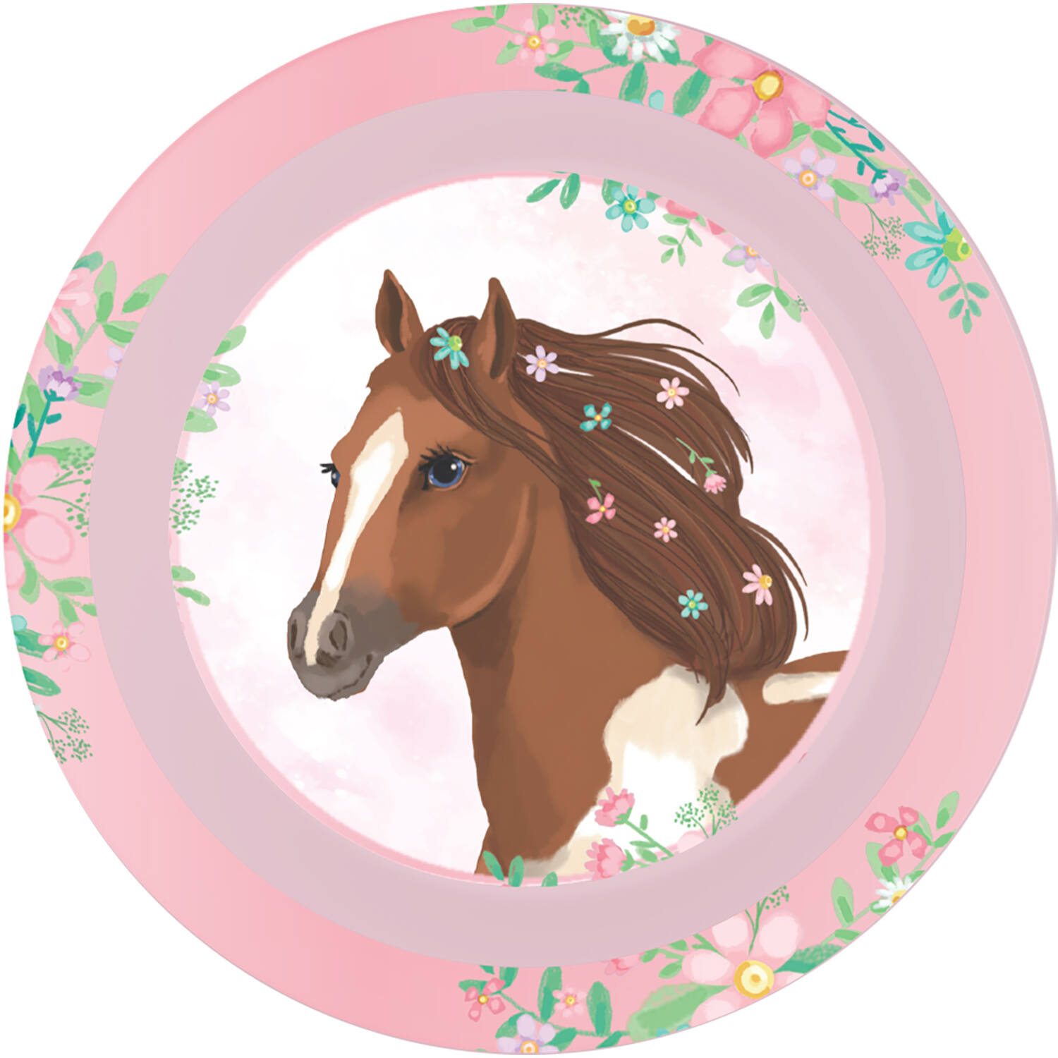 4 Plates Beautiful Horses Plastic Reusable  21,2 cm