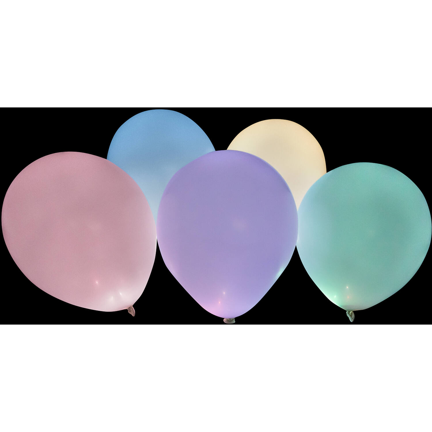 5 Latex Balloons LED White with Multi-Coloured LED Lights 27.5 cm / 11"